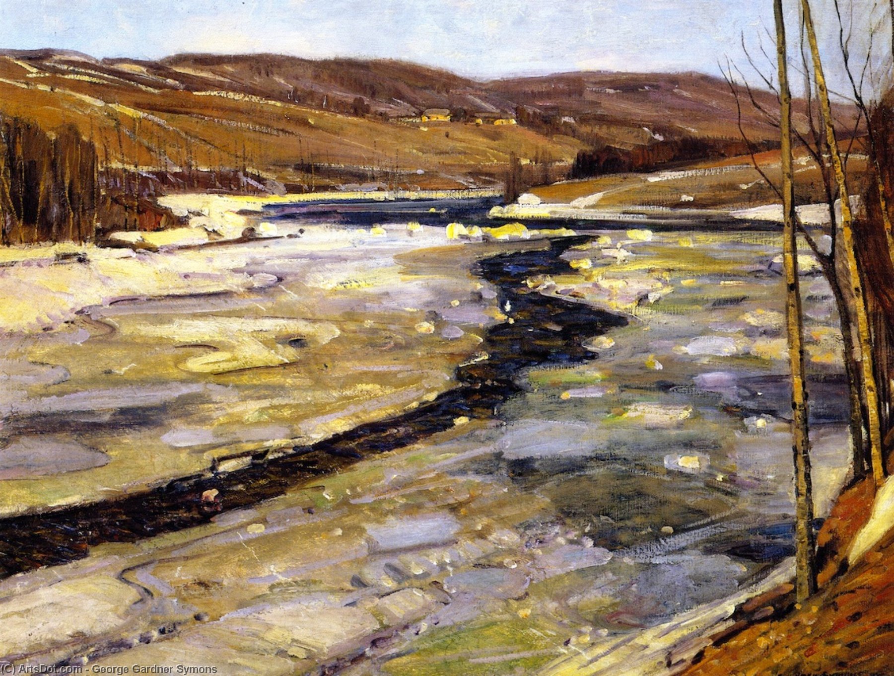 Order Art Reproductions Swift Flowing River in Winter by George Gardner Symons (1861-1930, United States) | ArtsDot.com
