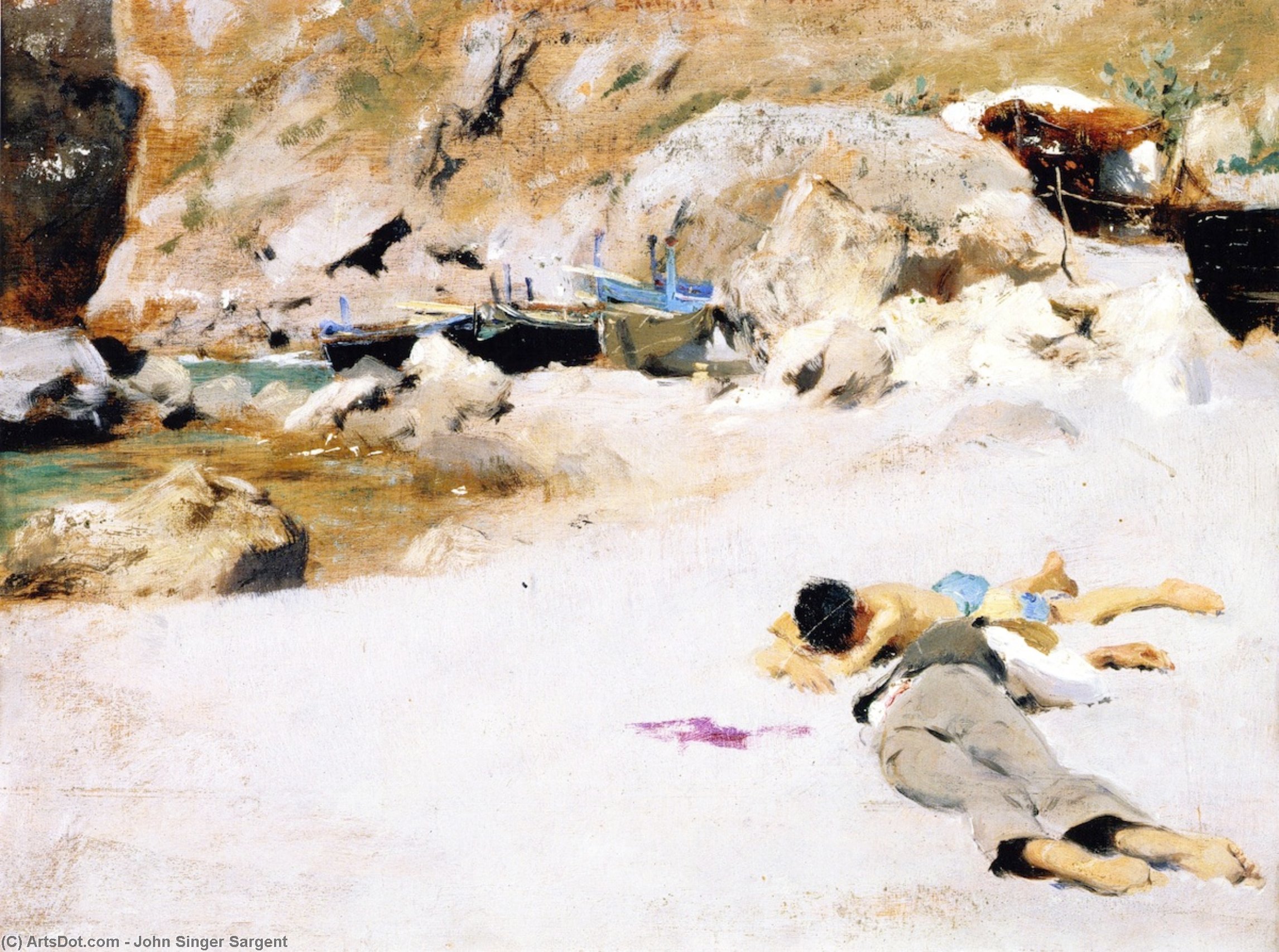 Buy Museum Art Reproductions Two Boys on a Beach with Boats, 1878 by John Singer Sargent (1856-1925, Italy) | ArtsDot.com