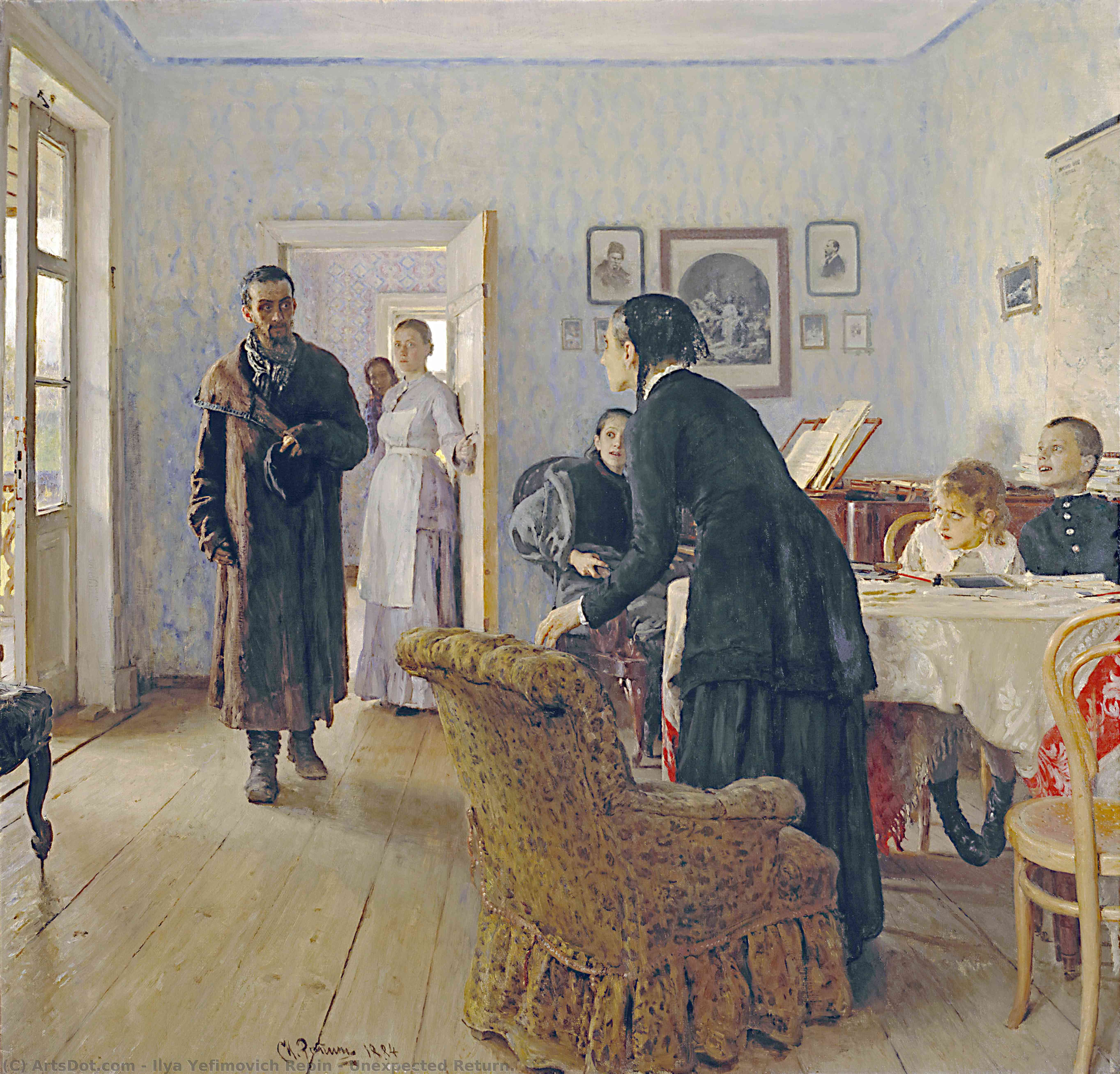 Buy Museum Art Reproductions Unexpected Return., 1884 by Ilya Yefimovich Repin (1844-1930, Russia) | ArtsDot.com