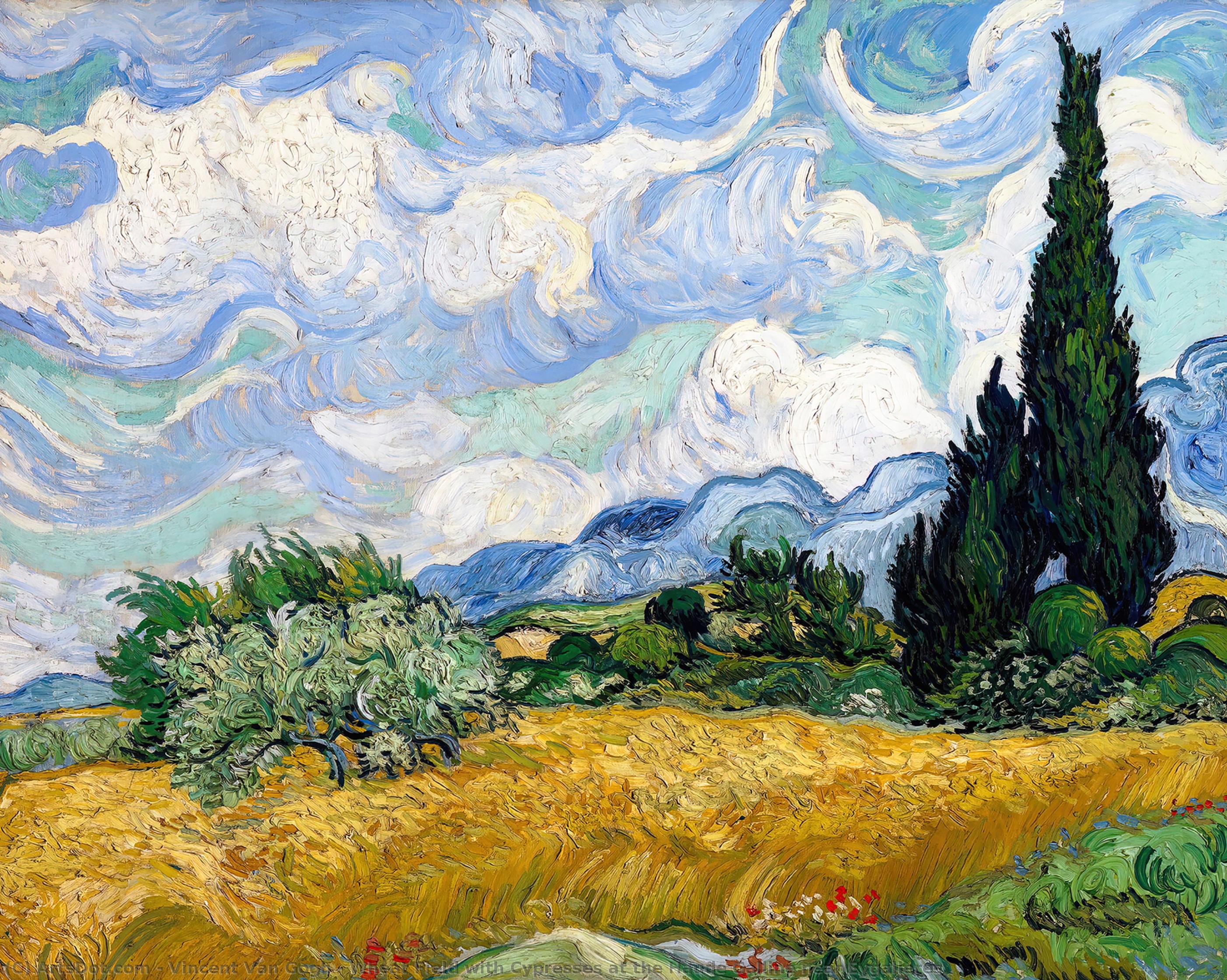順序 絵画のコピー Eygalieres近くのHaude Gallineで Cypressesと小麦フィールド, 1889 バイ Vincent Van Gogh (1853-1890, Netherlands) | ArtsDot.com