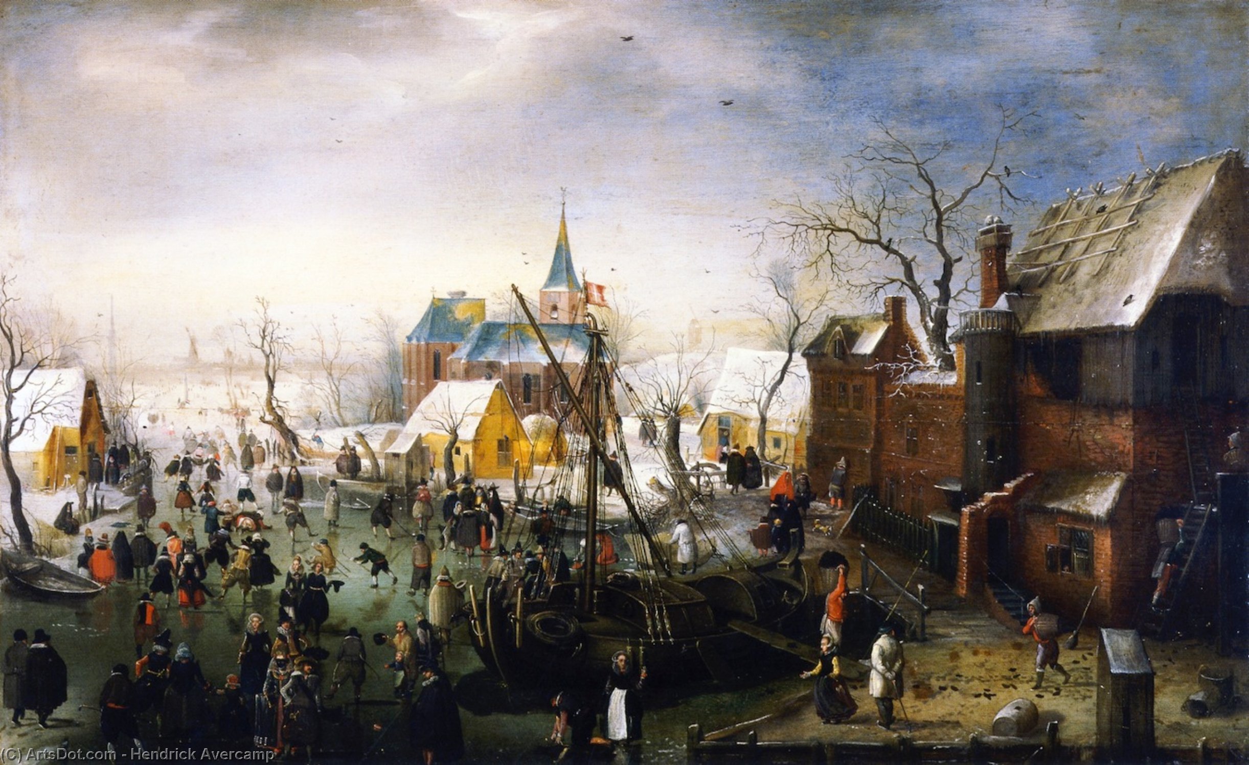 顺序 藝術再現 冬季风景与皮艇, 1608 通过 Hendrick Avercamp (1585-1634, Netherlands) | ArtsDot.com