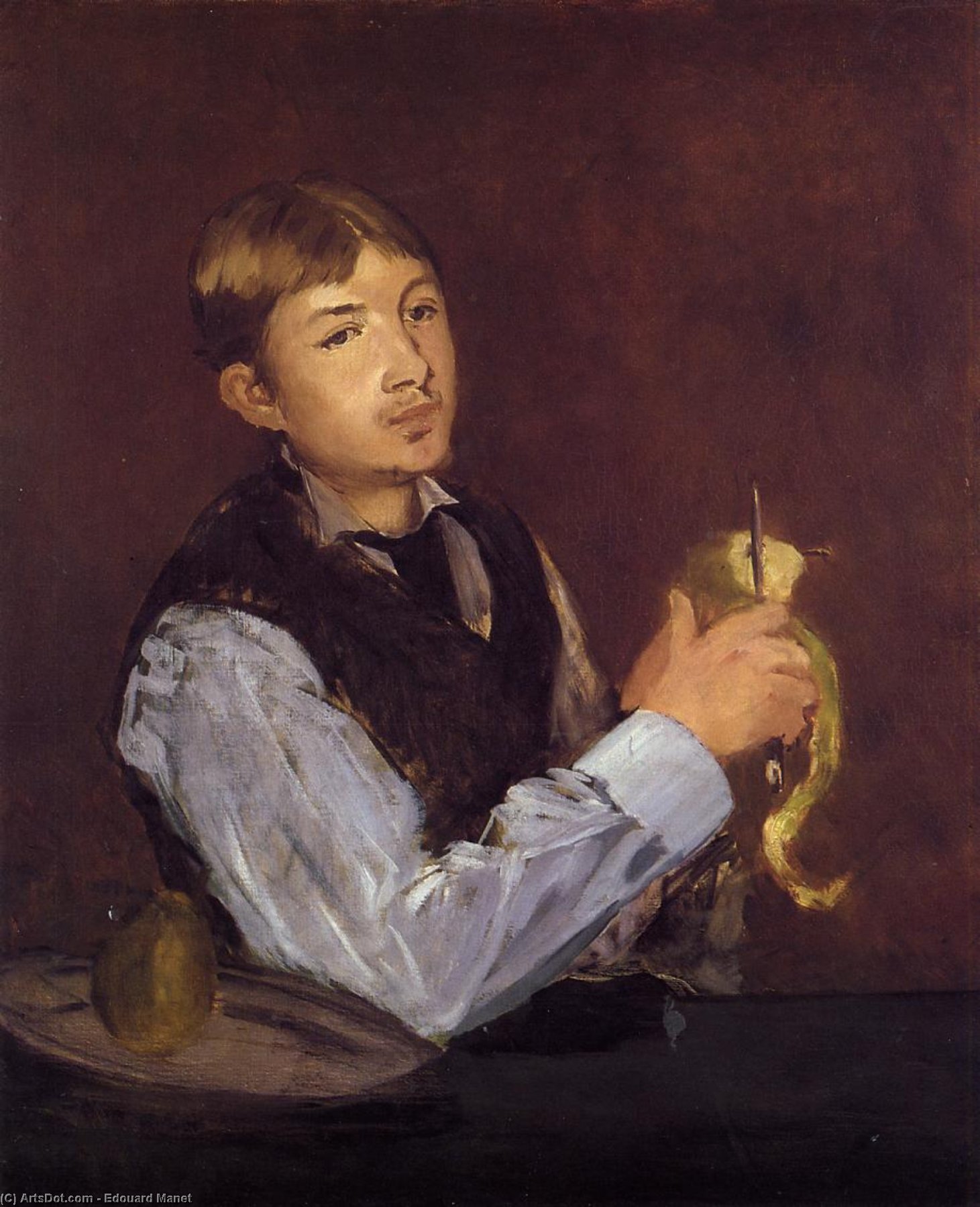 Order Paintings Reproductions Young Man Peeling a Pear (also known as Portrait of Leon Leenhoff), 1869 by Edouard Manet (1832-1883, France) | ArtsDot.com