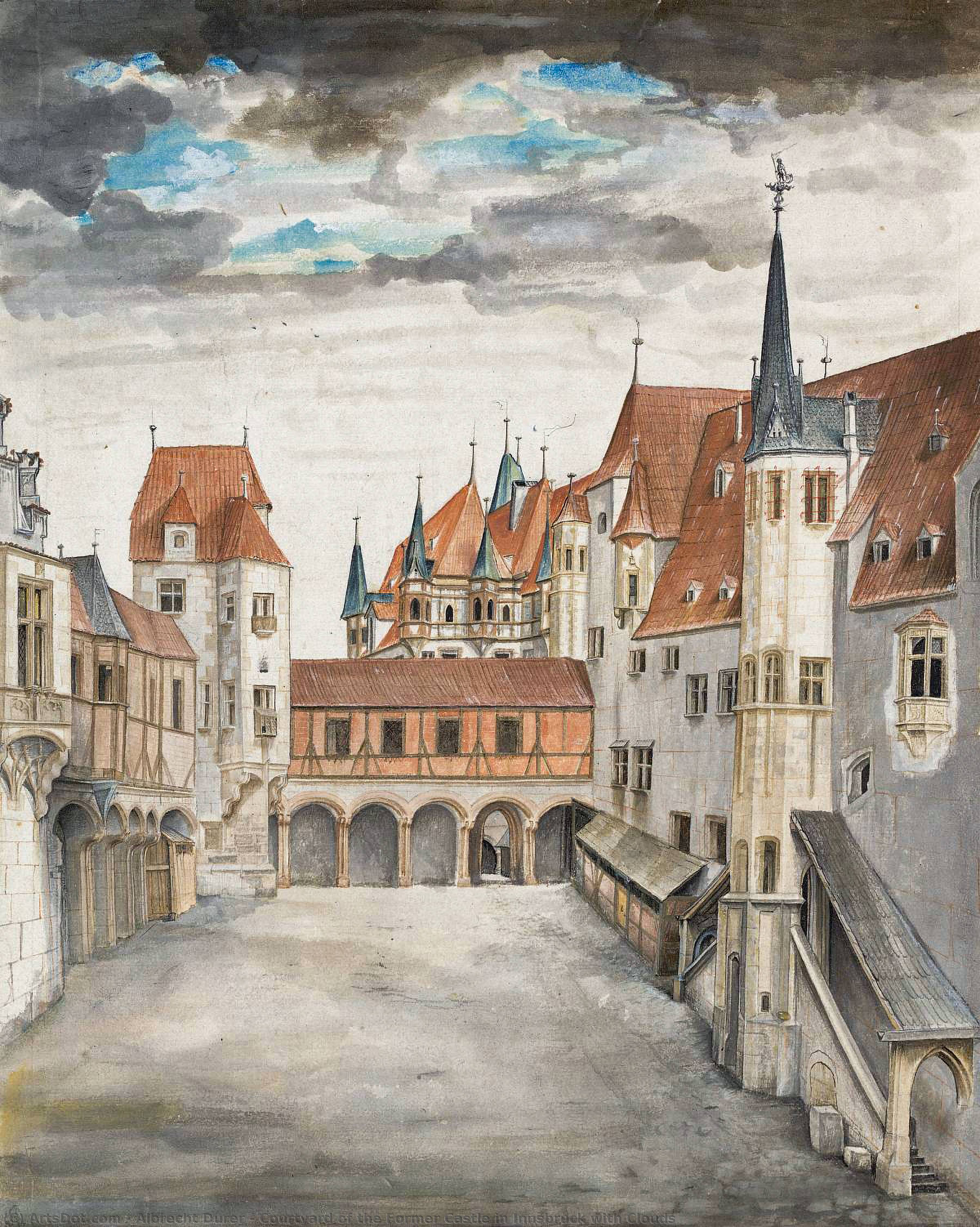 Order Art Reproductions Courtyard of the Former Castle in Innsbruck with Clouds, 1494 by Albrecht Durer (1471-1528, Italy) | ArtsDot.com