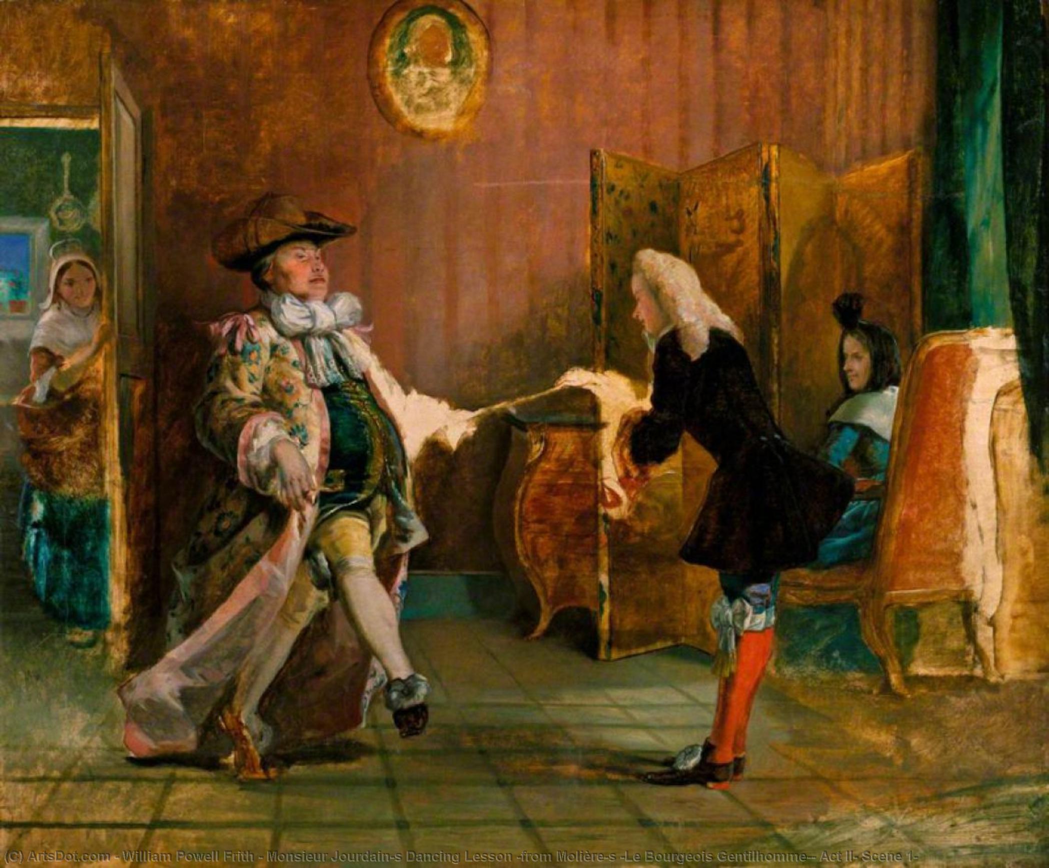 顺序 藝術再現 Monsieur Jourdain`s Dancing lesson ( From Molière`s `Le Bourgeois Gentilhomme`, Act II, Scene 1), 1850 通过 William Powell Frith (1819-1909, United Kingdom) | ArtsDot.com