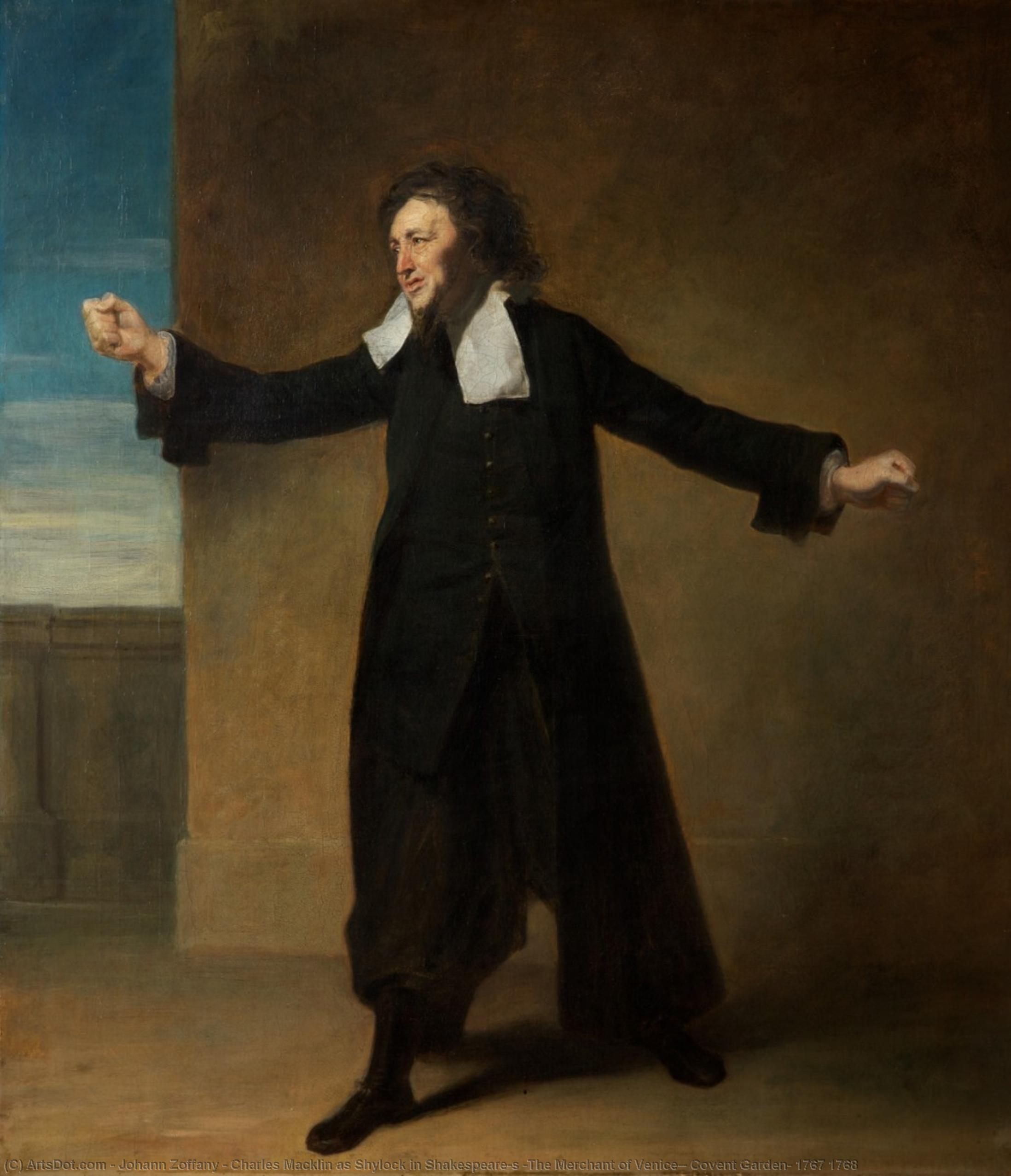 Buy Museum Art Reproductions Charles Macklin as Shylock in Shakespeare`s `The Merchant of Venice`, Covent Garden, 1767 1768, 1768 by Johann Zoffany (1733-1810, Germany) | ArtsDot.com