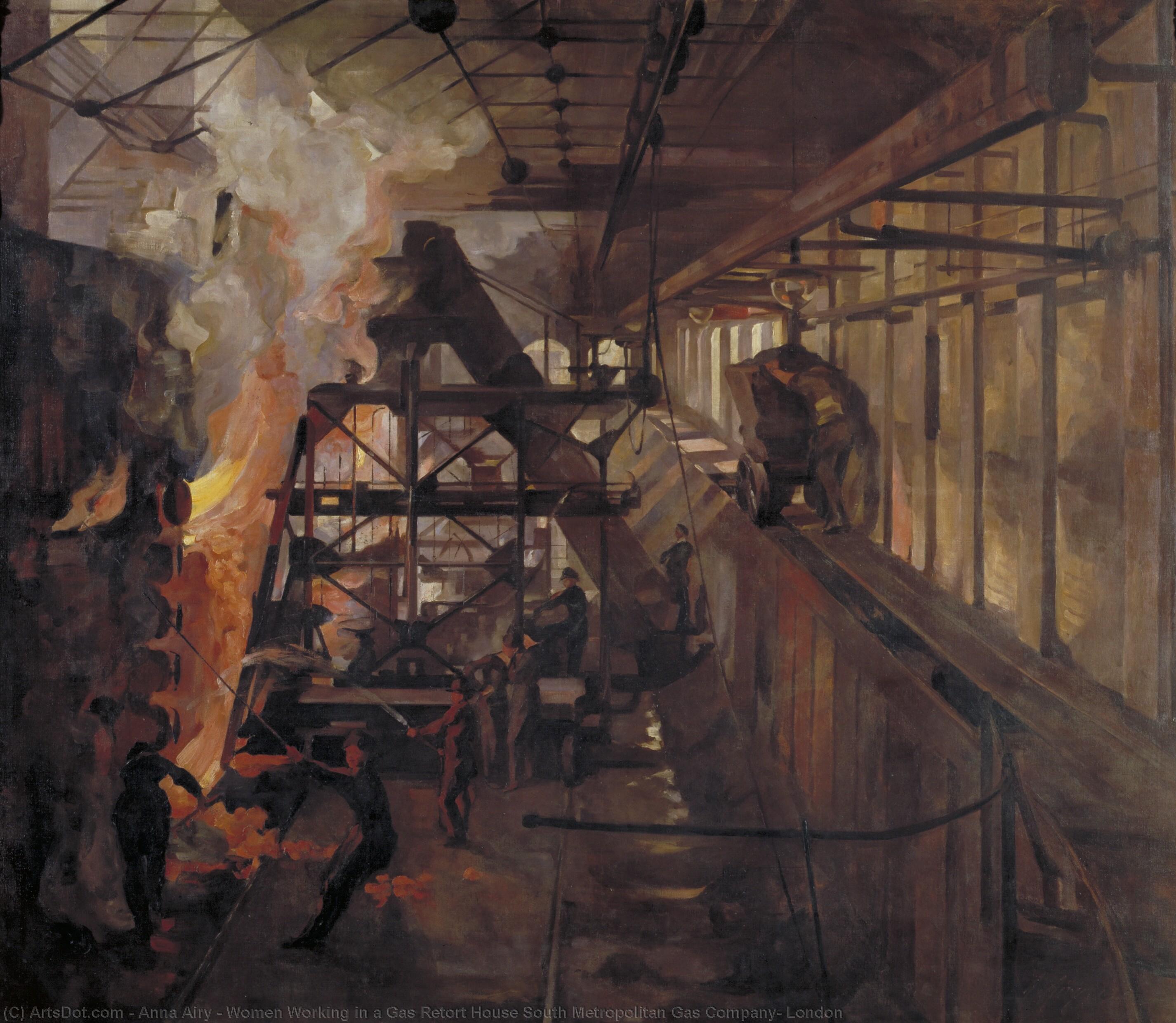 Order Paintings Reproductions Women Working in a Gas Retort House South Metropolitan Gas Company, London, 1918 by Anna Airy (Inspired By) (1882-1964, United Kingdom) | ArtsDot.com