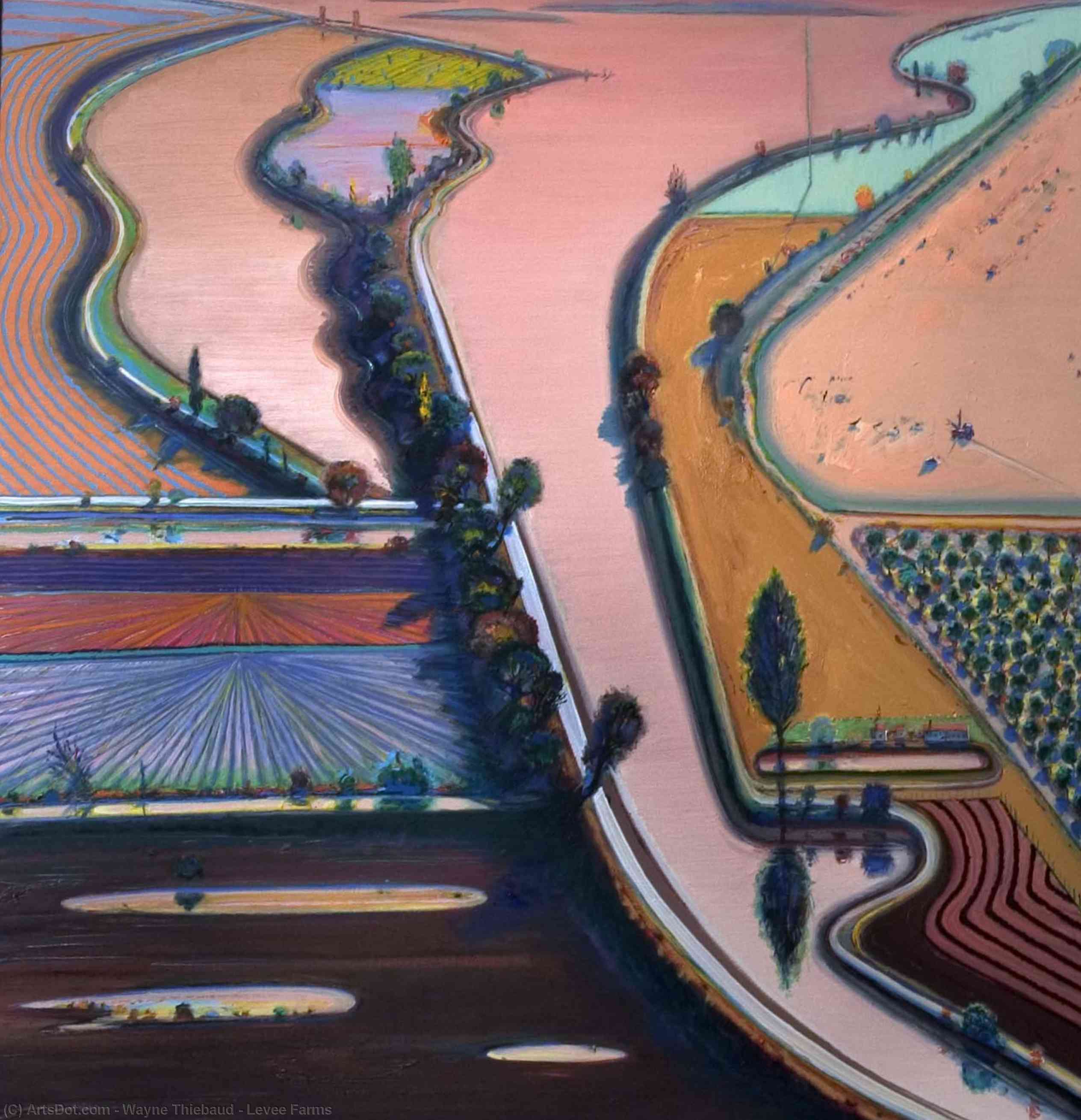 Levee Farms, 1998 by Wayne Thiebaud (1920-2021, United States) Wayne Thiebaud | ArtsDot.com
