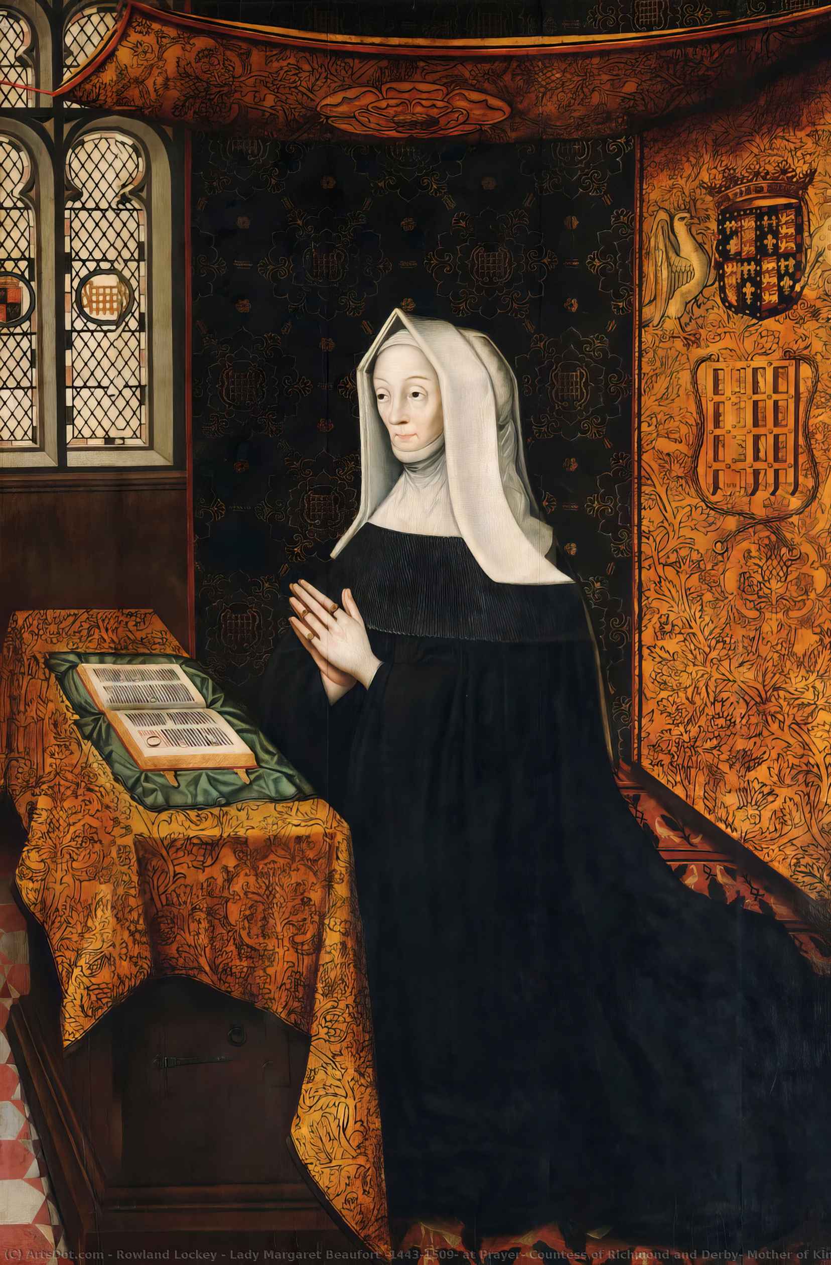 Buy Museum Art Reproductions Lady Margaret Beaufort (1443–1509) at Prayer, Countess of Richmond and Derby, Mother of King Henry VII and Foundress of the College by Rowland Lockey (1565-1616) | ArtsDot.com