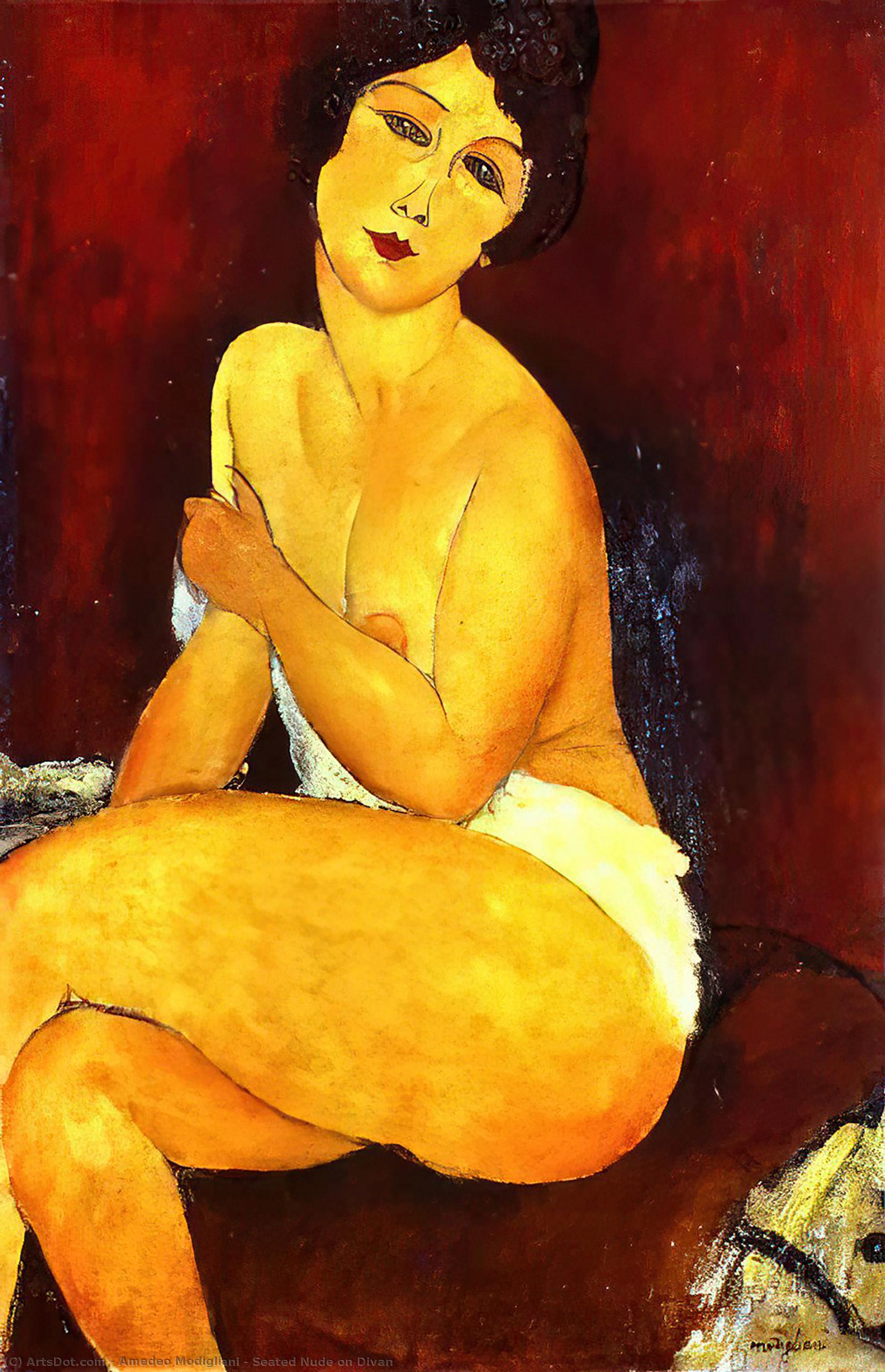 Order Paintings Reproductions Seated Nude on Divan by Amedeo Clemente Modigliani (1884-1920, Italy) | ArtsDot.com