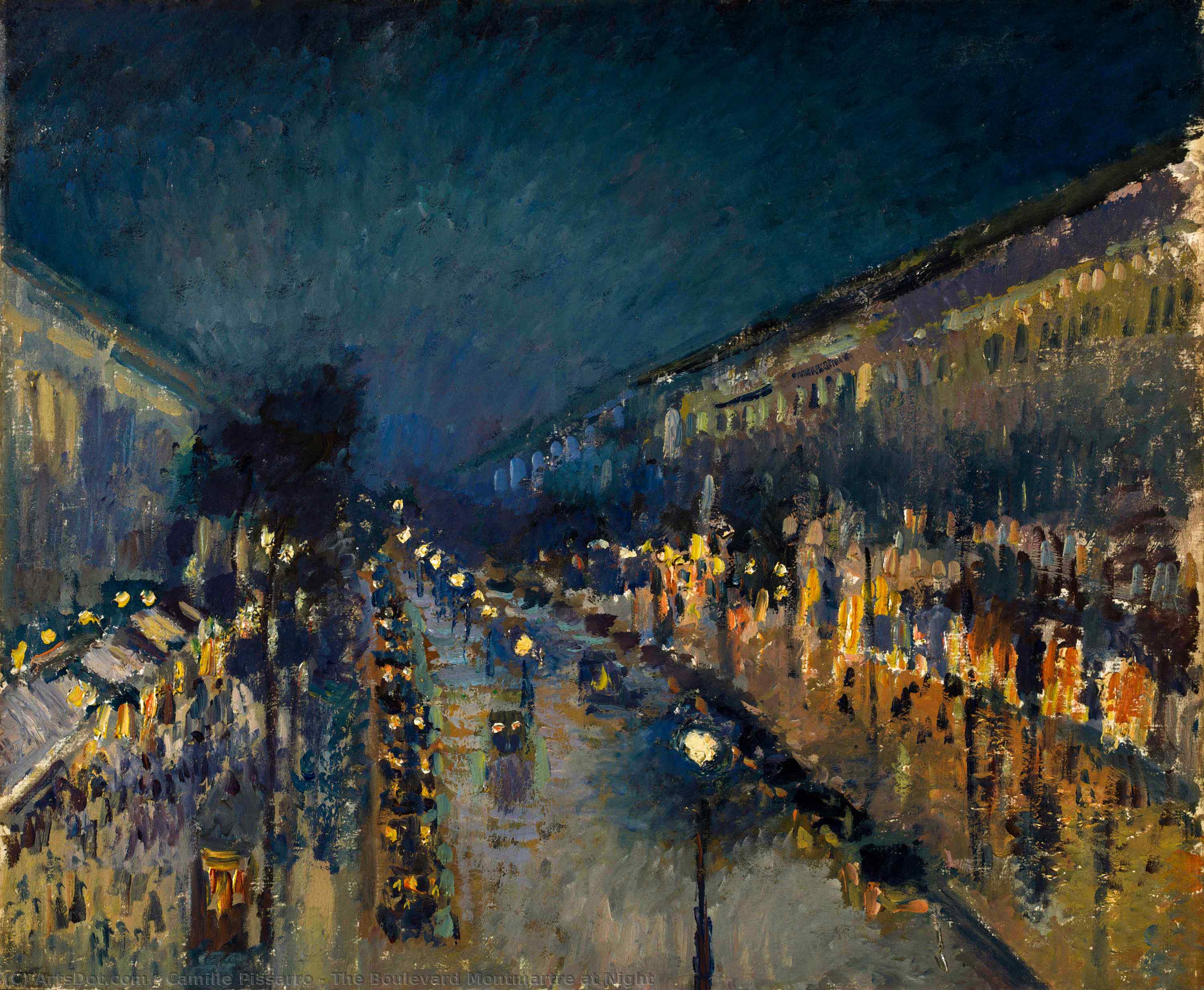 Order Art Reproductions The Boulevard Montmartre at Night, 1897 by Camille Pissarro (1830-1903, United States) | ArtsDot.com