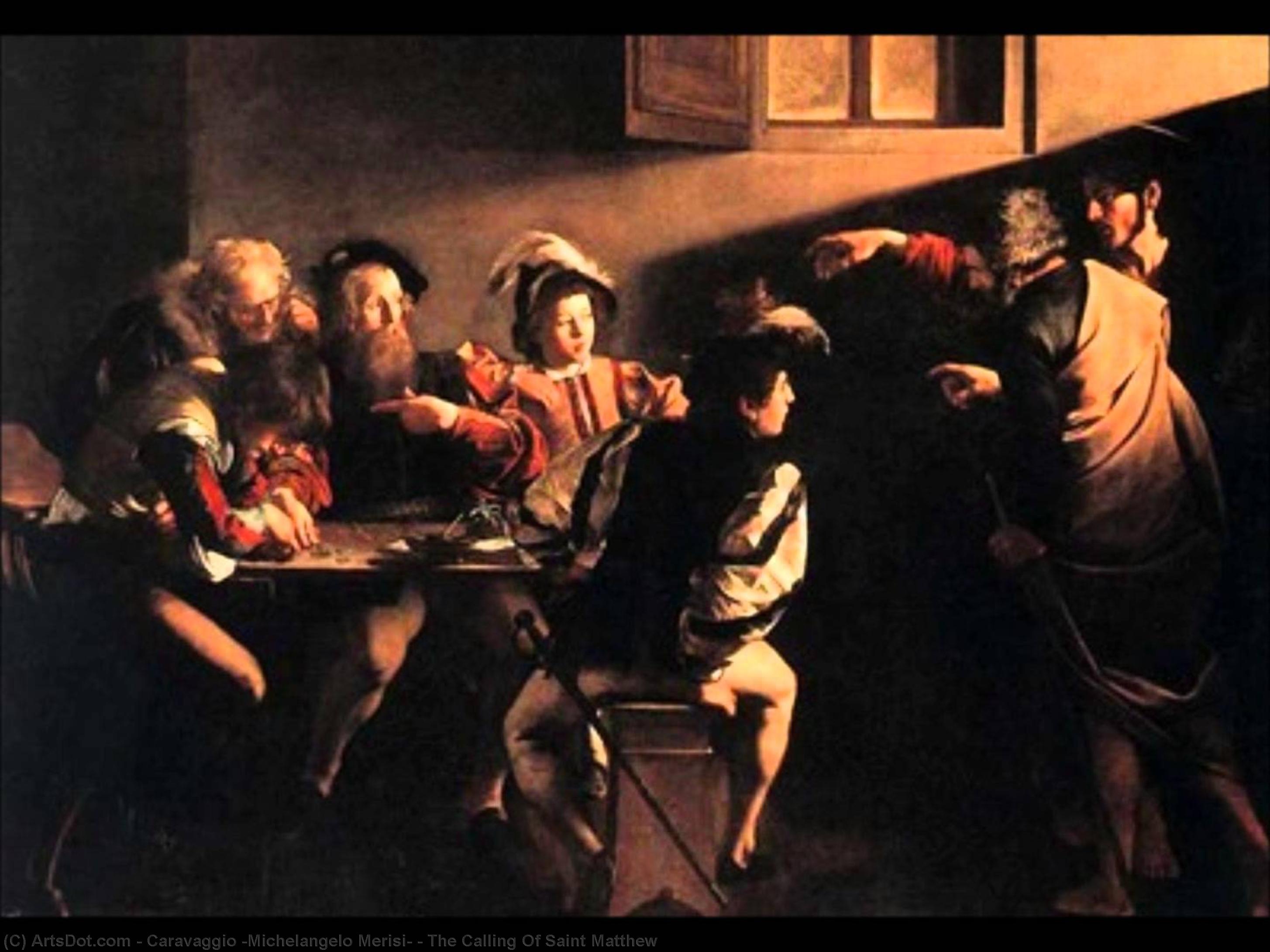 Buy Museum Art Reproductions The Calling Of Saint Matthew by Caravaggio (Michelangelo Merisi) (1571-1610, Spain) | ArtsDot.com
