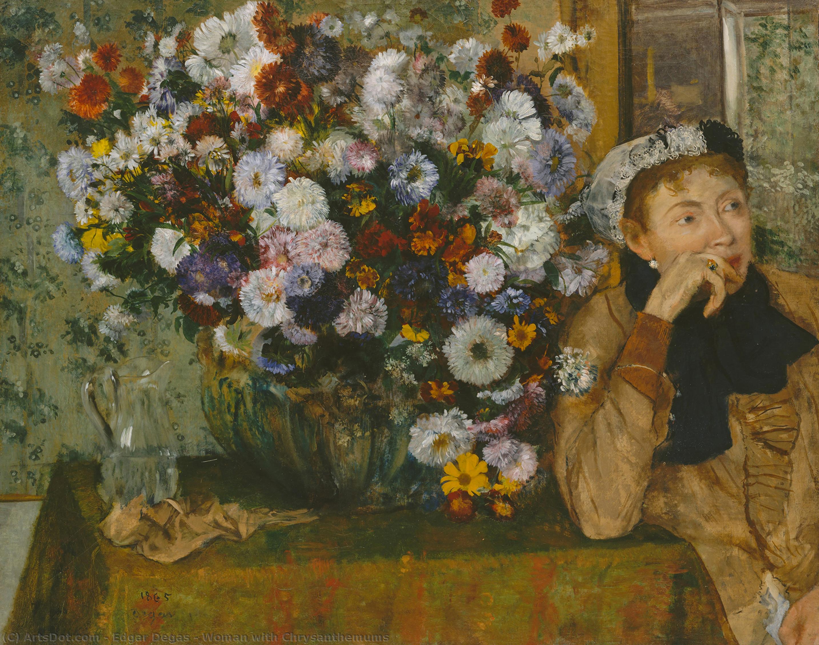 Order Paintings Reproductions Woman with Chrysanthemums by Edgar Degas (1834-1917, France) | ArtsDot.com