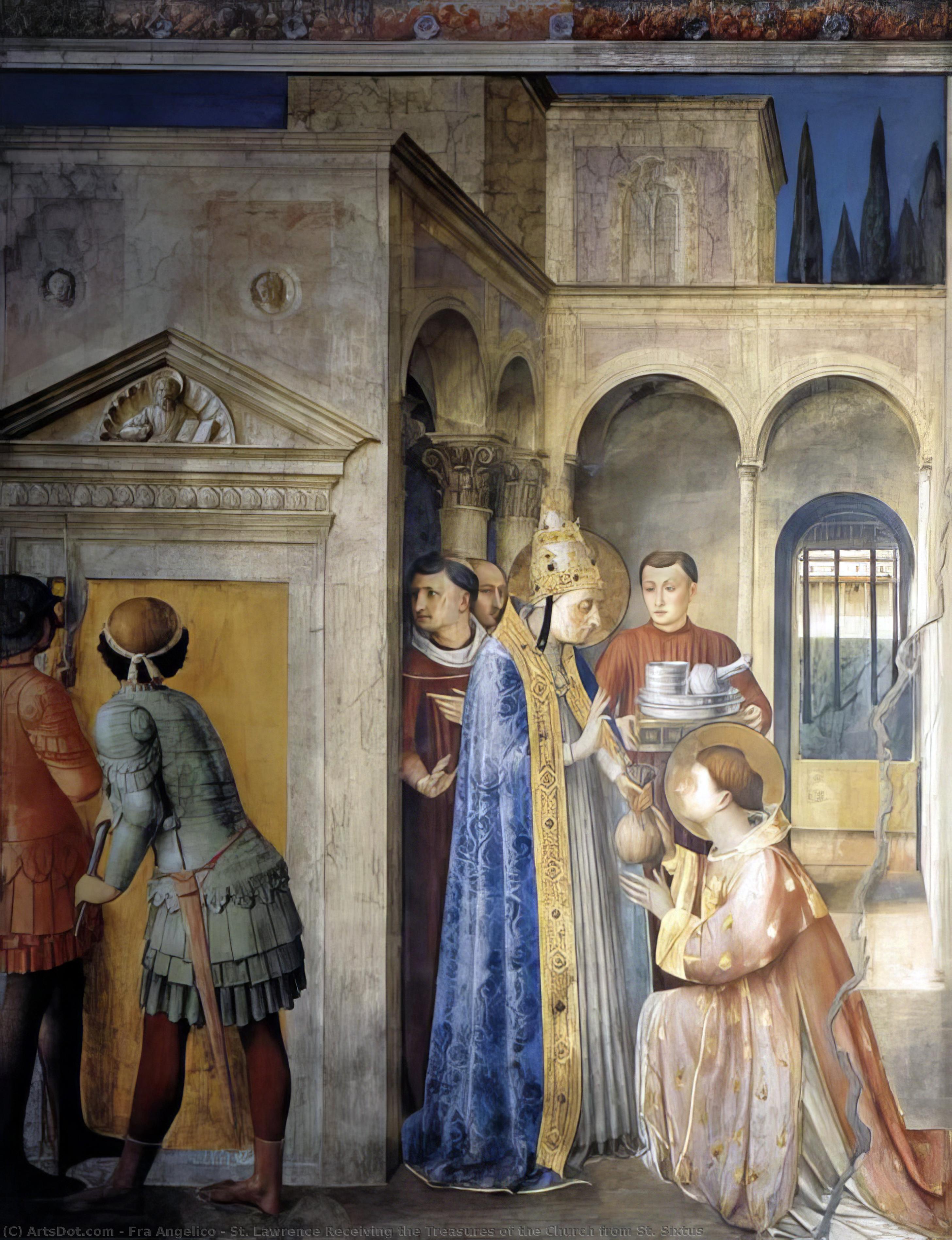 Order Oil Painting Replica St. Lawrence Receiving the Treasures of the Church from St. Sixtus by Fra Angelico (1395-1455, Italy) | ArtsDot.com