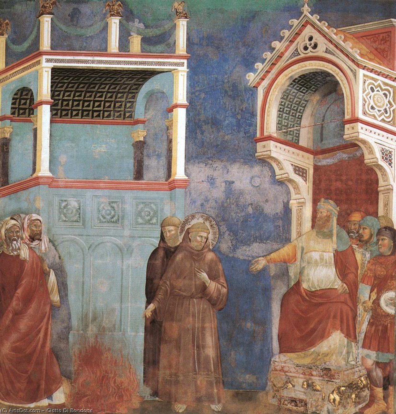 Order Artwork Replica Legend of St Francis - [11] - St Francis before the Sultan (Trial by Fire) by Giotto Di Bondone (1267-1337, Italy) | ArtsDot.com
