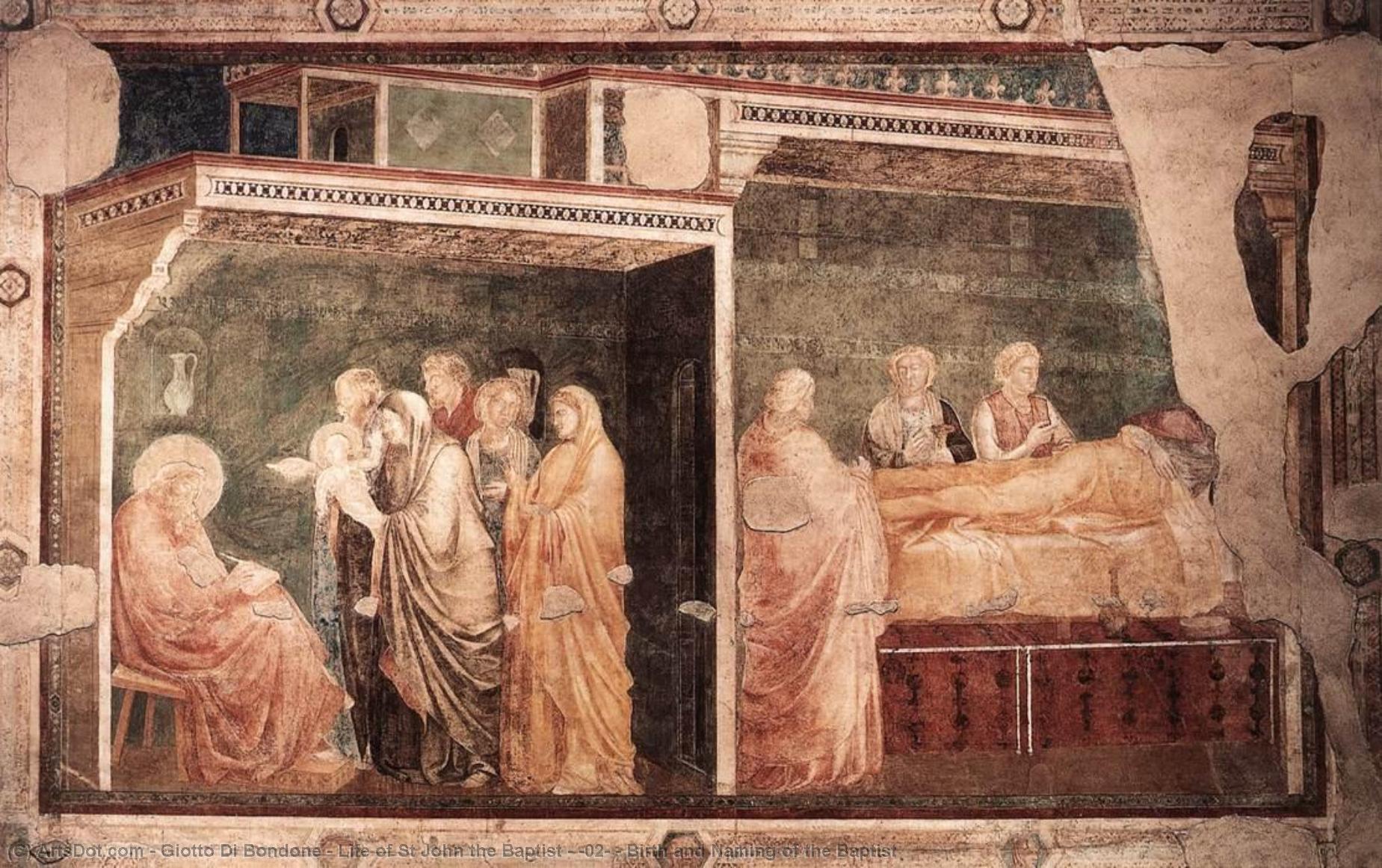 Buy Museum Art Reproductions Life of St John the Baptist - [02] - Birth and Naming of the Baptist by Giotto Di Bondone (1267-1337, Italy) | ArtsDot.com