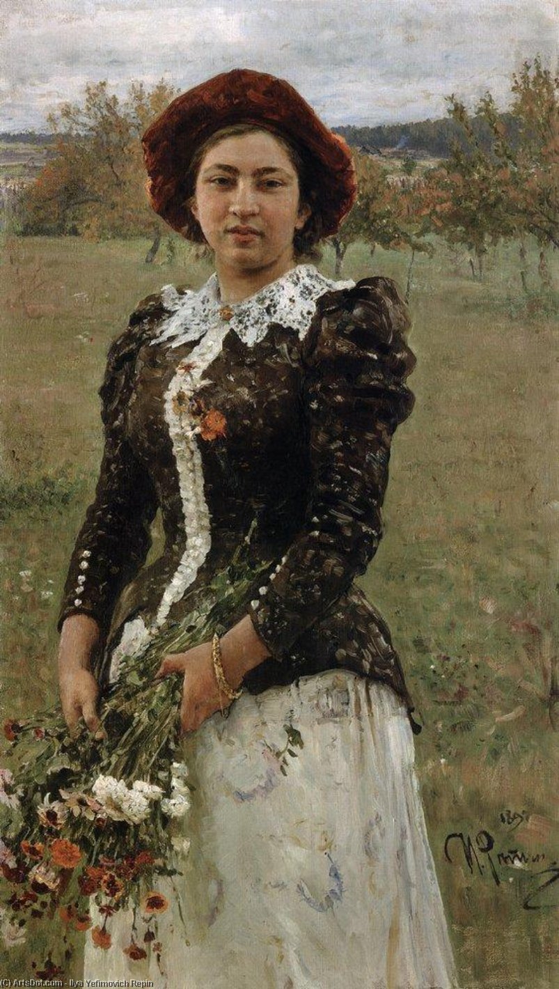 Order Paintings Reproductions Autumn Bouquet. Portrait of Vera Repina., 1892 by Ilya Yefimovich Repin (1844-1930, Russia) | ArtsDot.com