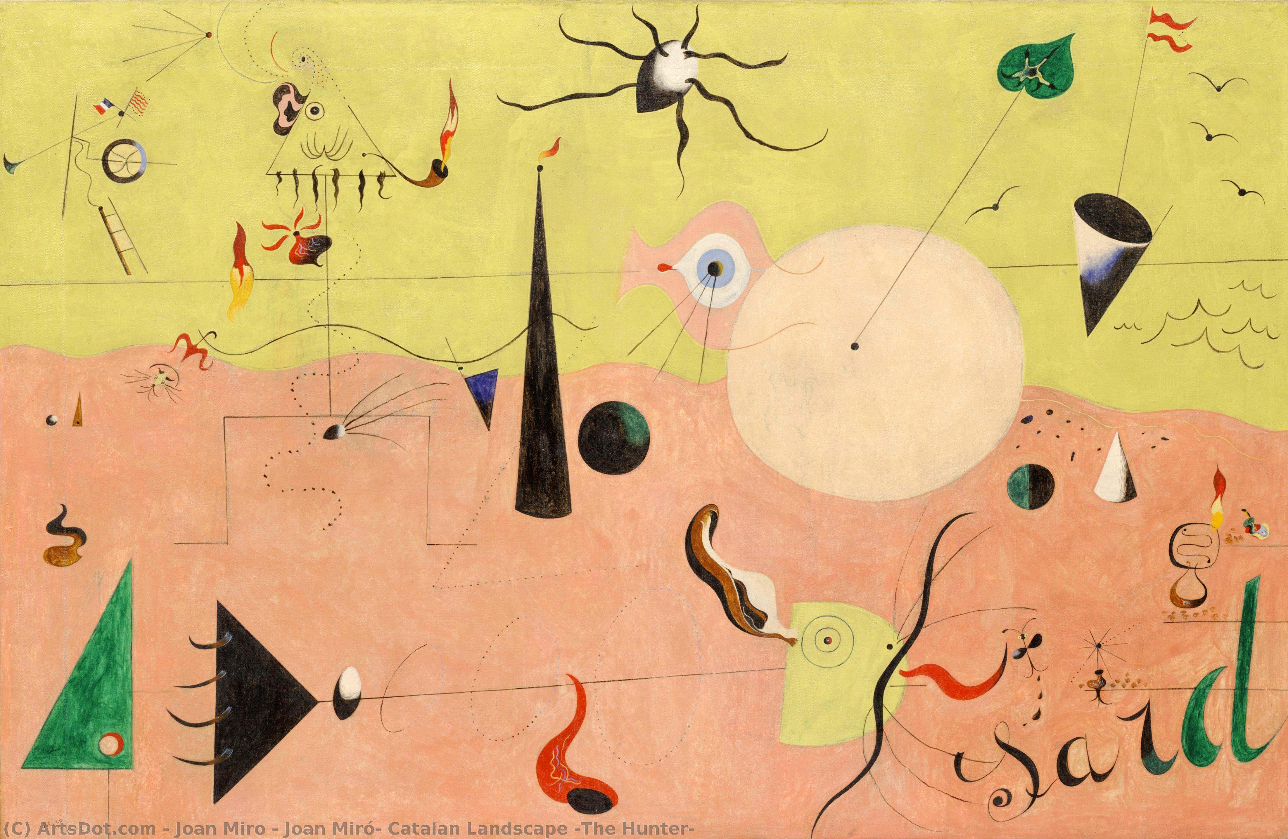 Pedir Grabados De Calidad Del Museo Paisaje Joan Miró- Catalan (El Cazador), 1924 de Joan Miró (Inspirado por) (1893-1983, Spain) | ArtsDot.com