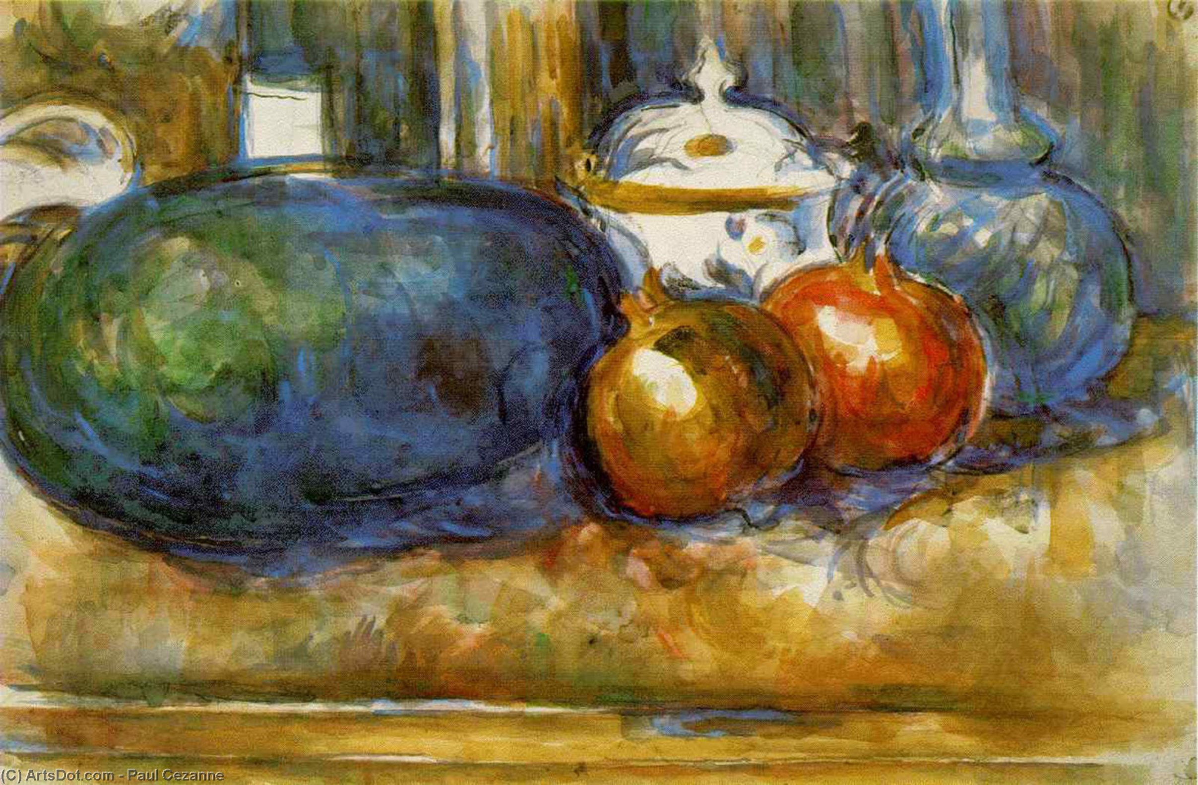 Order Art Reproductions Still Life with Watermelon and Pomegranates by Paul Cezanne (1839-1906, France) | ArtsDot.com