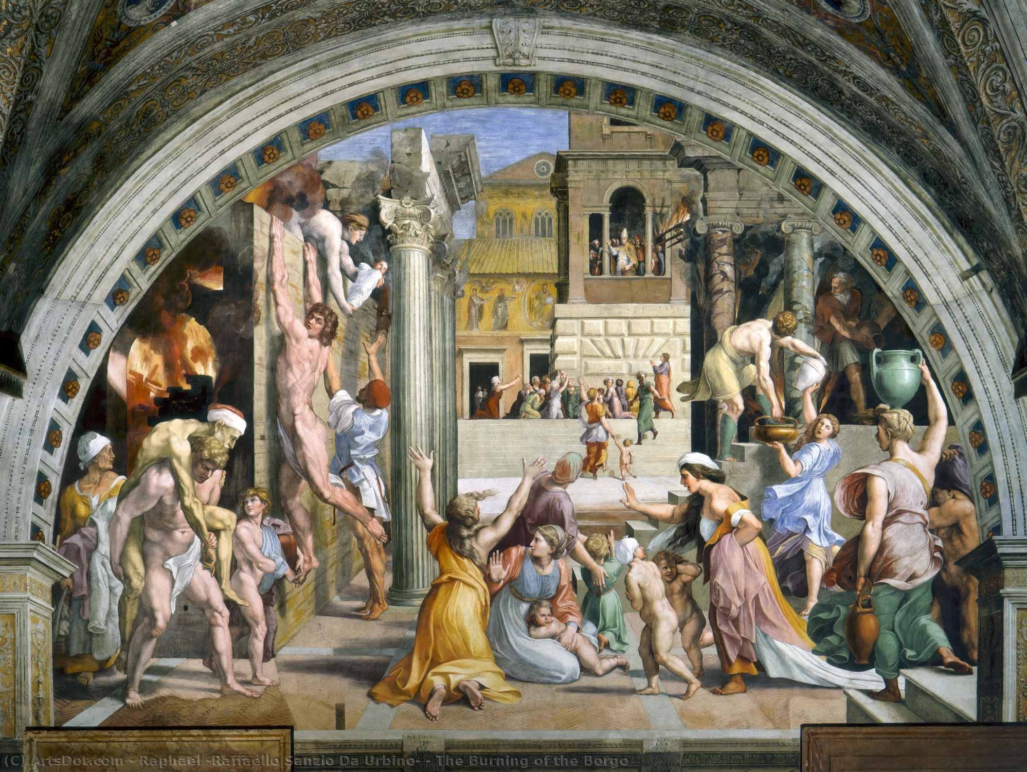 Buy Museum Art Reproductions The Burning of the Borgo by Raphael (Raffaello Sanzio Da Urbino) (1483-1520, Italy) | ArtsDot.com