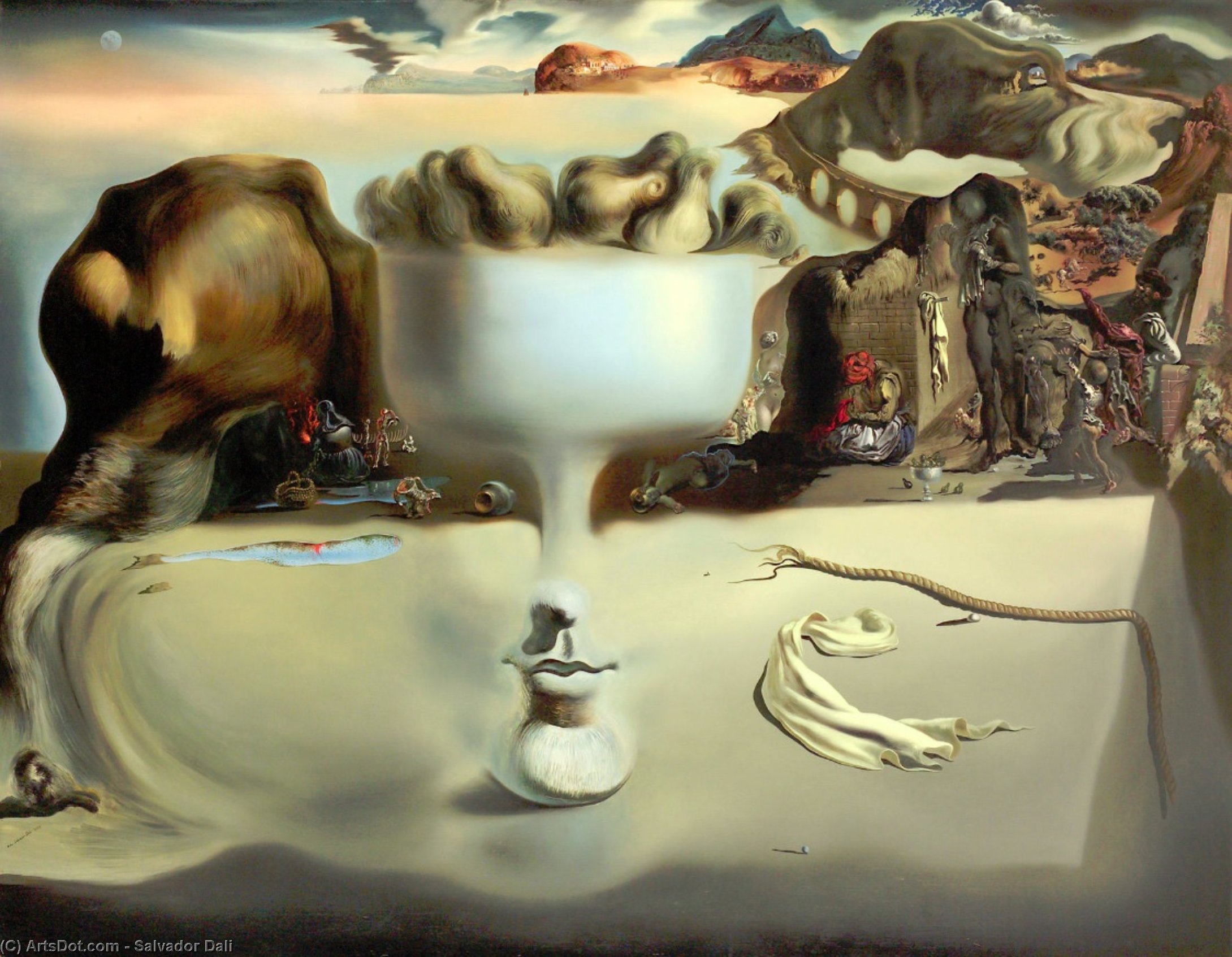 Order Oil Painting Replica Apparition Of Face And Vase On The Beach by Salvador Dali (Inspired By) (1904-1989, Spain) | ArtsDot.com