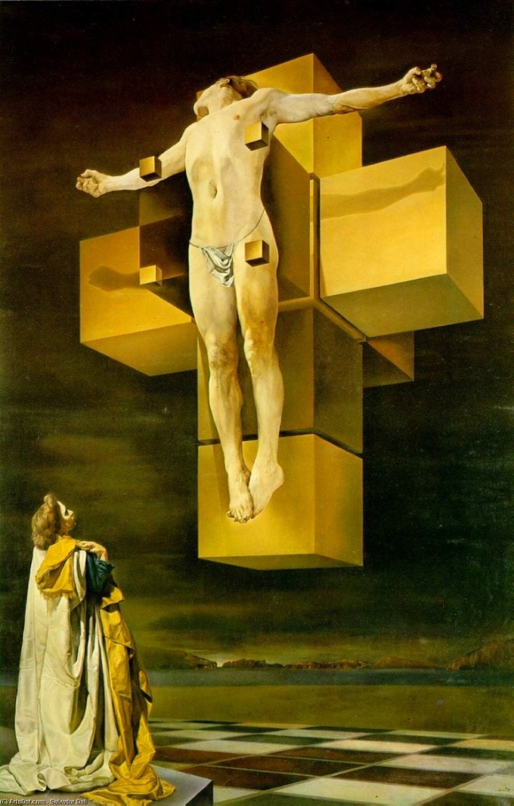 顺序 手工油畫 十字架( Hypercubic 身体), 1954 通过 Salvador Dali (灵感来自) (1904-1989, Spain) | ArtsDot.com