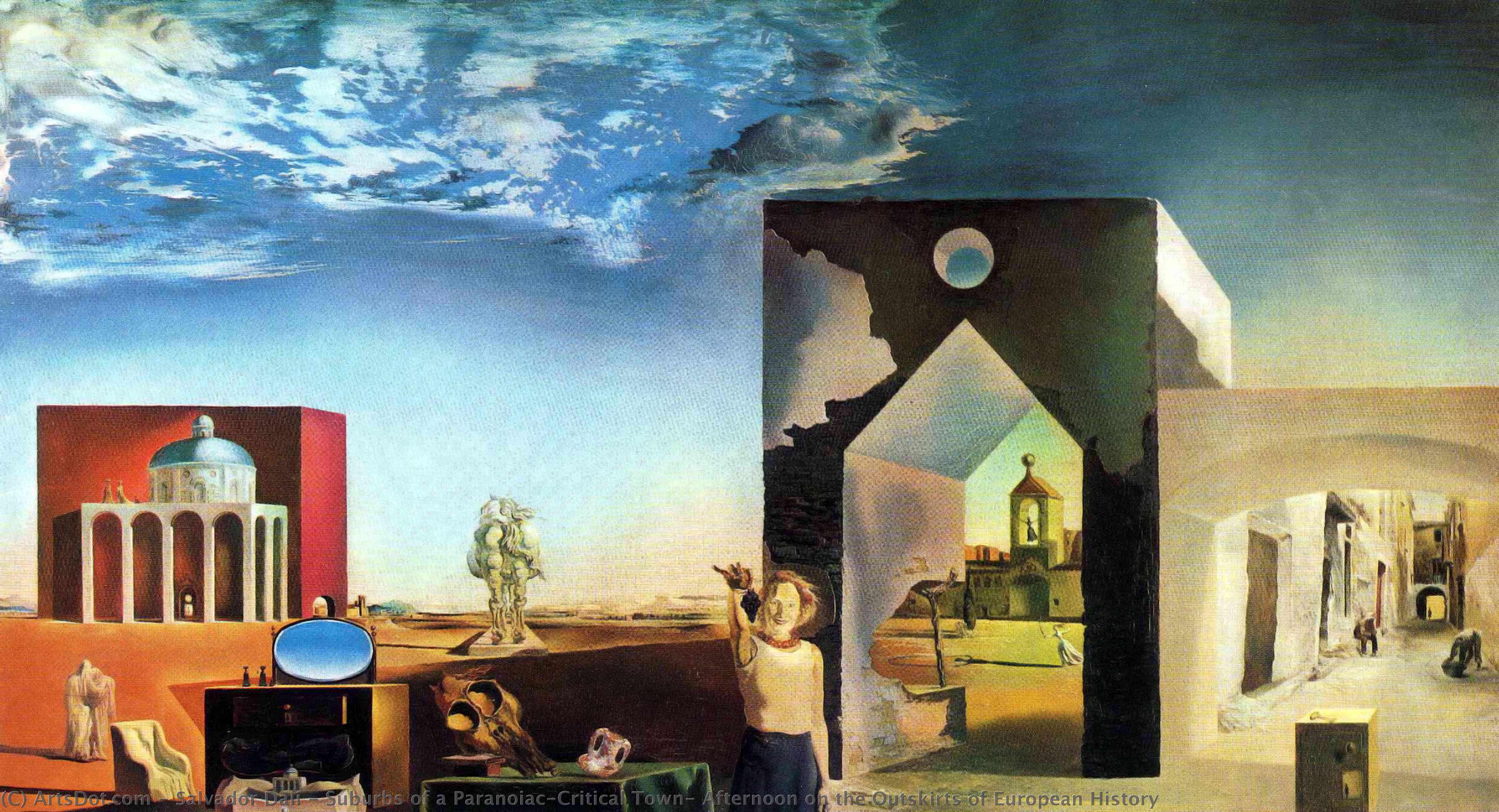 Order Paintings Reproductions Suburbs of a Paranoiac-Critical Town, Afternoon on the Outskirts of European History by Salvador Dali (Inspired By) (1904-1989, Spain) | ArtsDot.com
