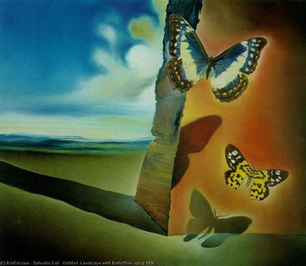 Order Oil Painting Replica Untitled (Landscape with Butterflies), circa 1956 by Salvador Dali (Inspired By) (1904-1989, Spain) | ArtsDot.com