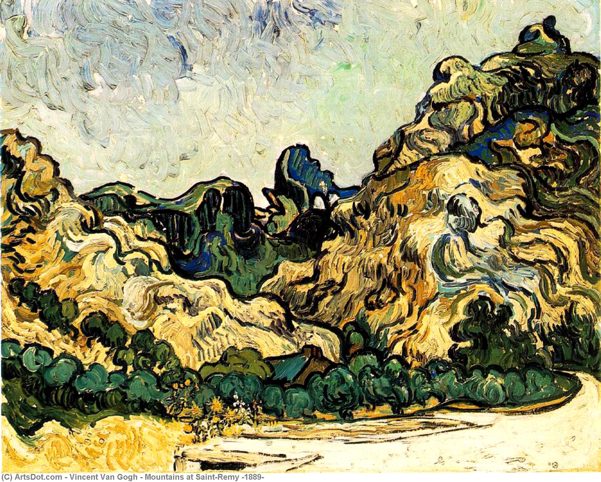 Buy Museum Art Reproductions Mountains at Saint-Remy [1889] by Vincent Van Gogh (1853-1890, Netherlands) | ArtsDot.com