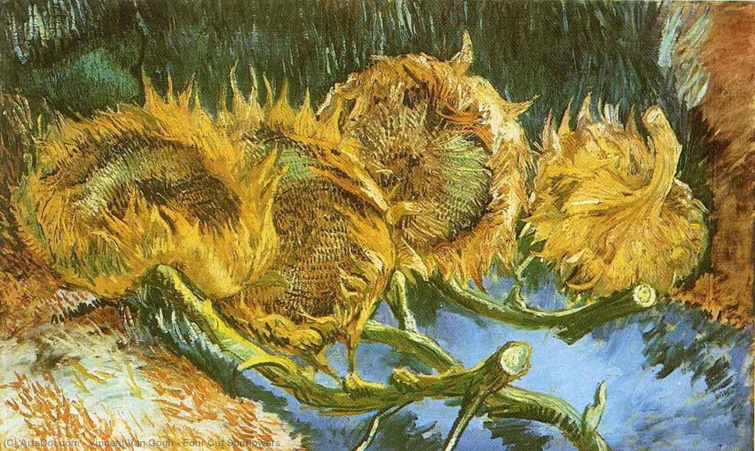 Order Oil Painting Replica Four Cut Sunflowers by Vincent Van Gogh (1853-1890, Netherlands) | ArtsDot.com