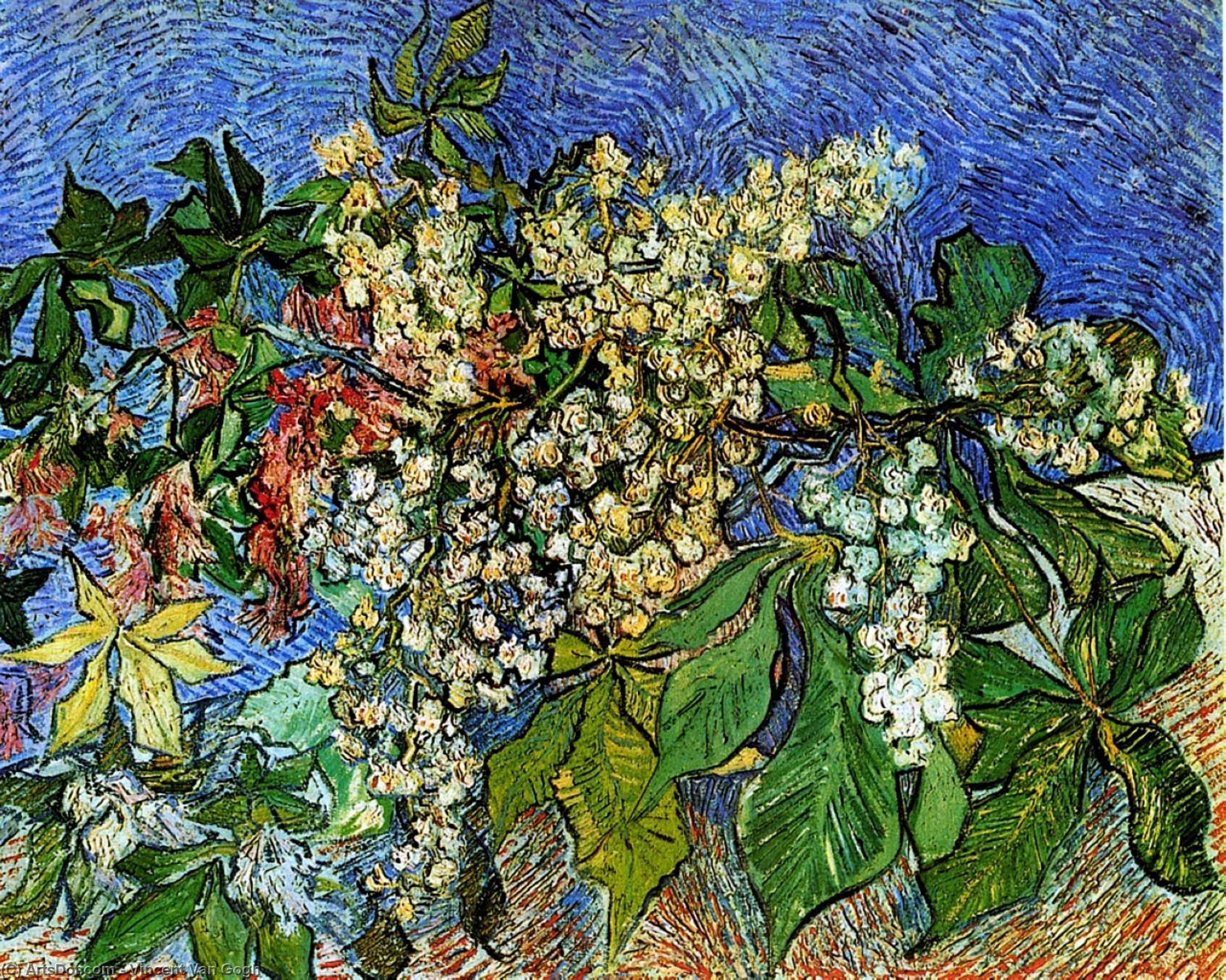 Order Oil Painting Replica Blossoming Chestnut Branches, 1890 by Vincent Van Gogh (1853-1890, Netherlands) | ArtsDot.com