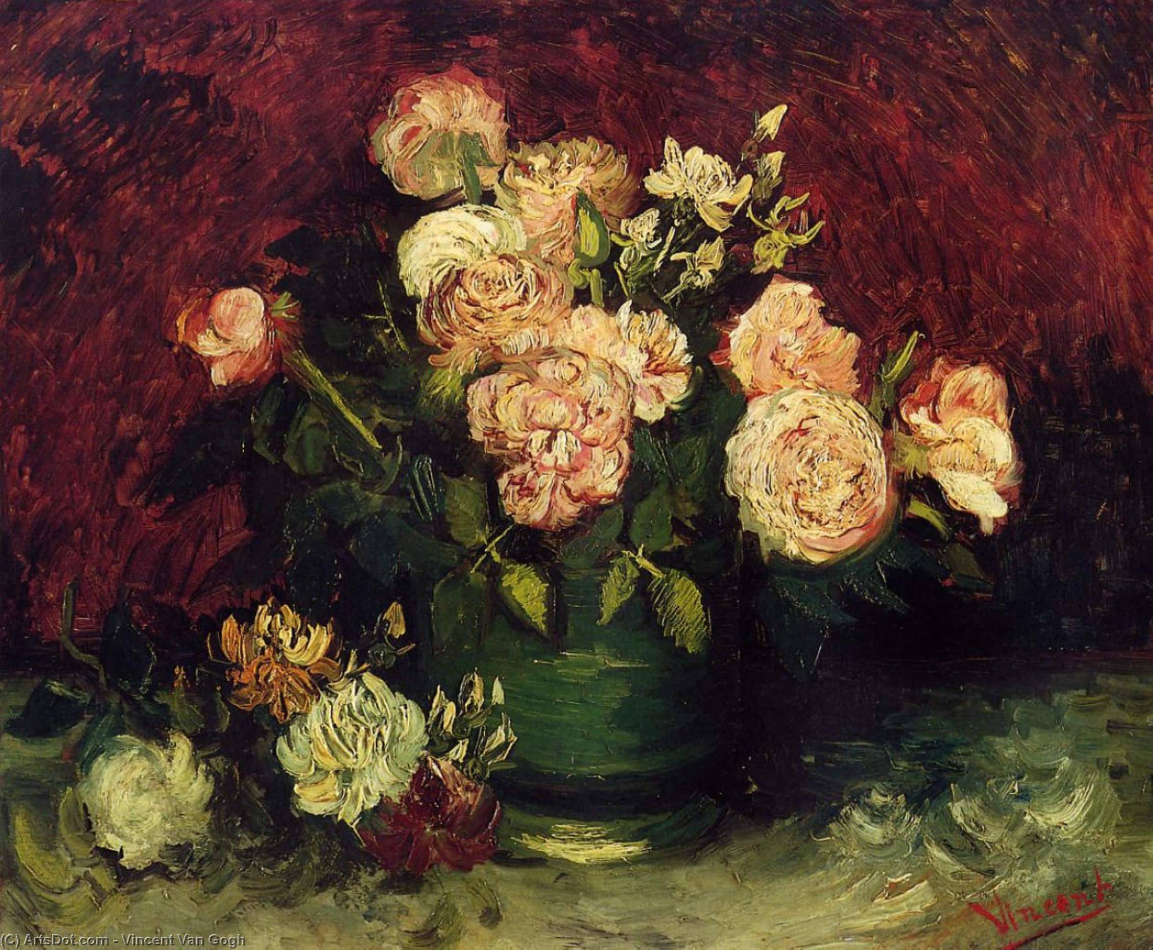 Ordem Reproduções De Belas Artes Boliche com peônias e rosas, 1886 por Vincent Van Gogh (1853-1890, Netherlands) | ArtsDot.com