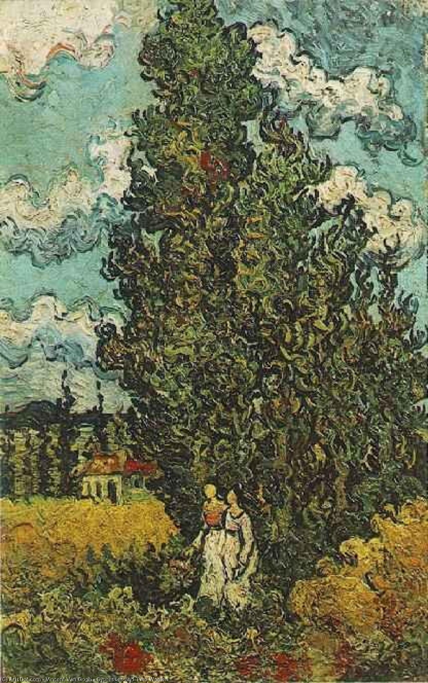 Buy Museum Art Reproductions Cypresses and Two Women, 1890 by Vincent Van Gogh (1853-1890, Netherlands) | ArtsDot.com