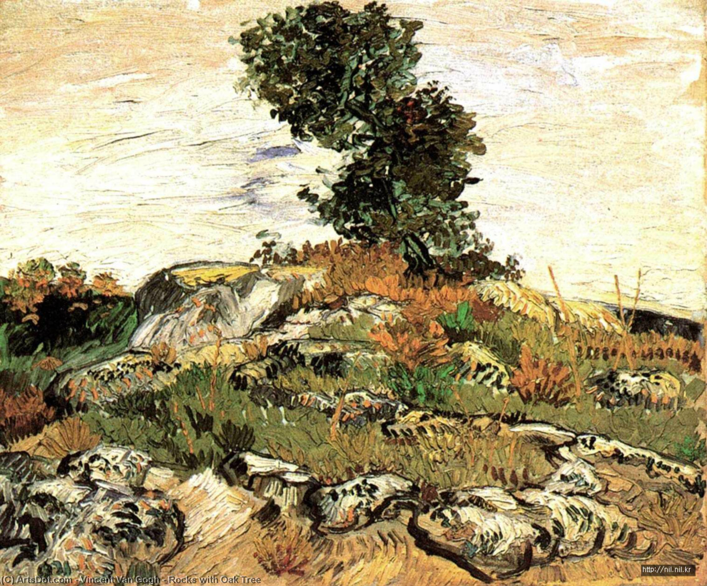 Order Art Reproductions Rocks with Oak Tree, 1888 by Vincent Van Gogh (1853-1890, Netherlands) | ArtsDot.com