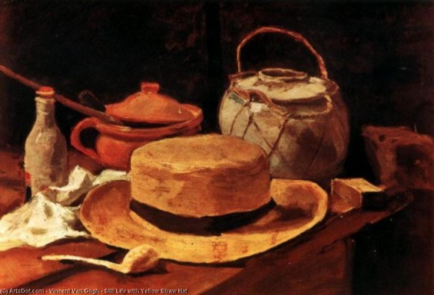 Order Oil Painting Replica Still Life with Yellow Straw Hat by Vincent Van Gogh (1853-1890, Netherlands) | ArtsDot.com