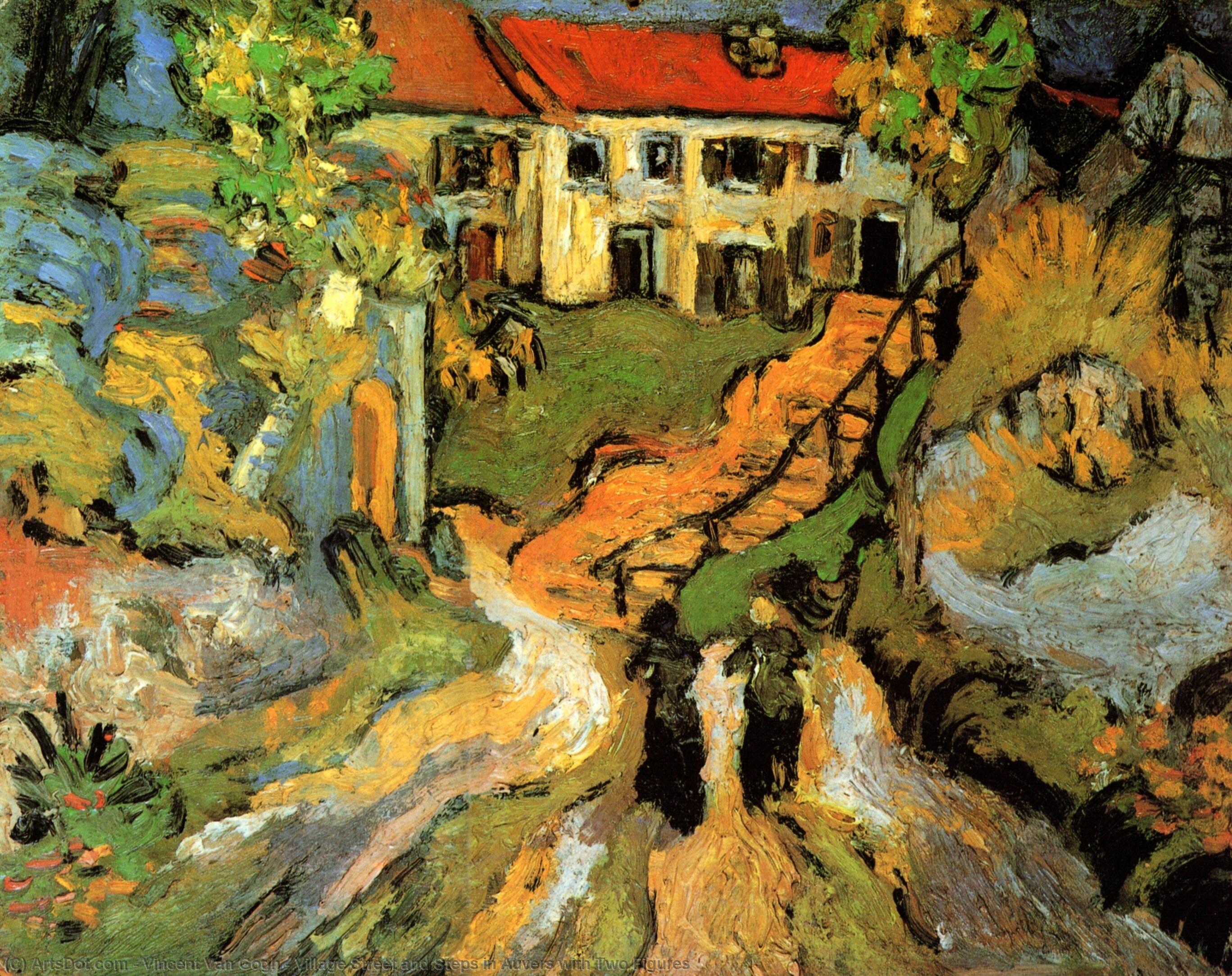 Order Paintings Reproductions Village Street and Steps in Auvers with Two Figures, 1890 by Vincent Van Gogh (1853-1890, Netherlands) | ArtsDot.com