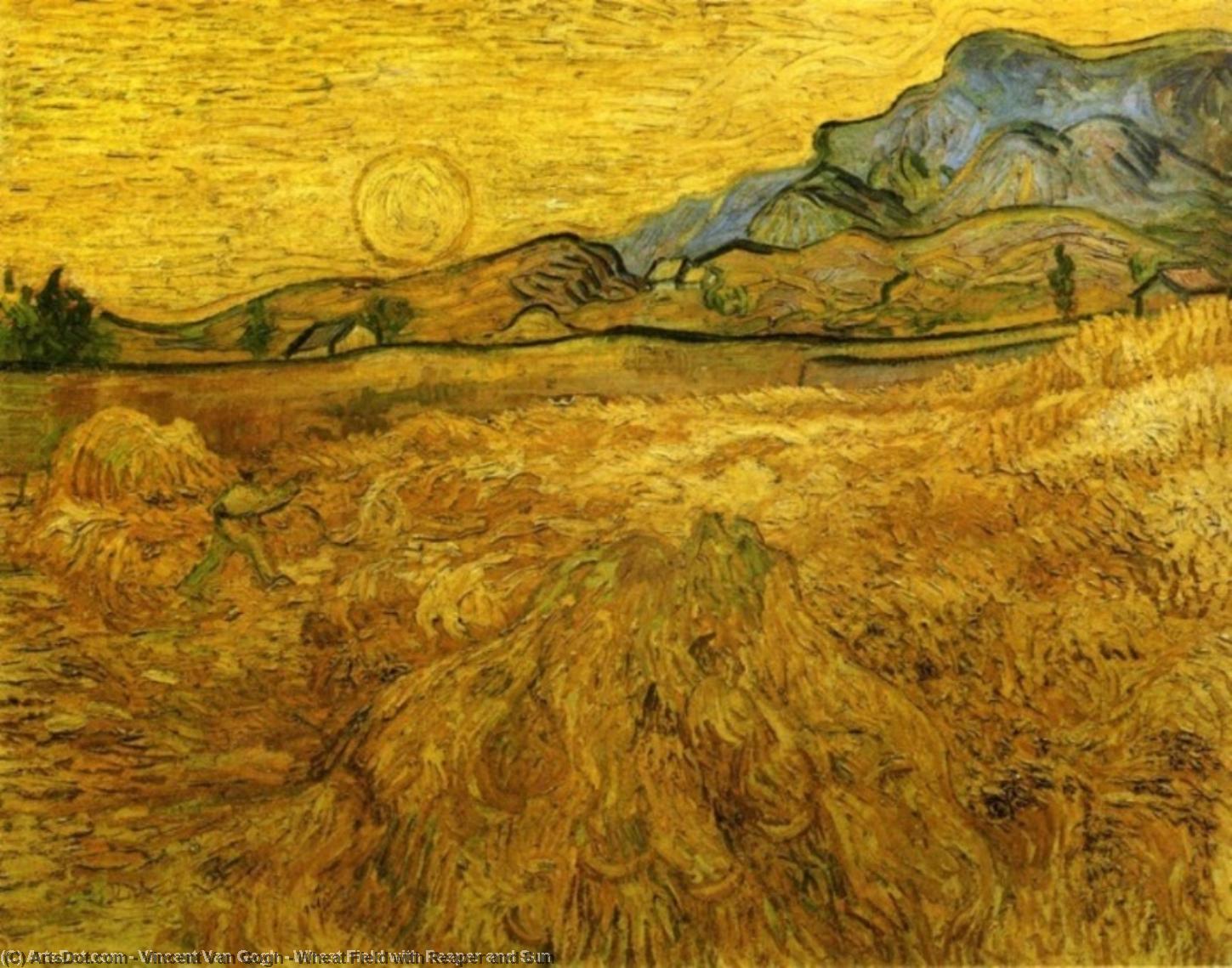 Order Artwork Replica Wheat Field with Reaper and Sun, 1889 by Vincent Van Gogh (1853-1890, Netherlands) | ArtsDot.com