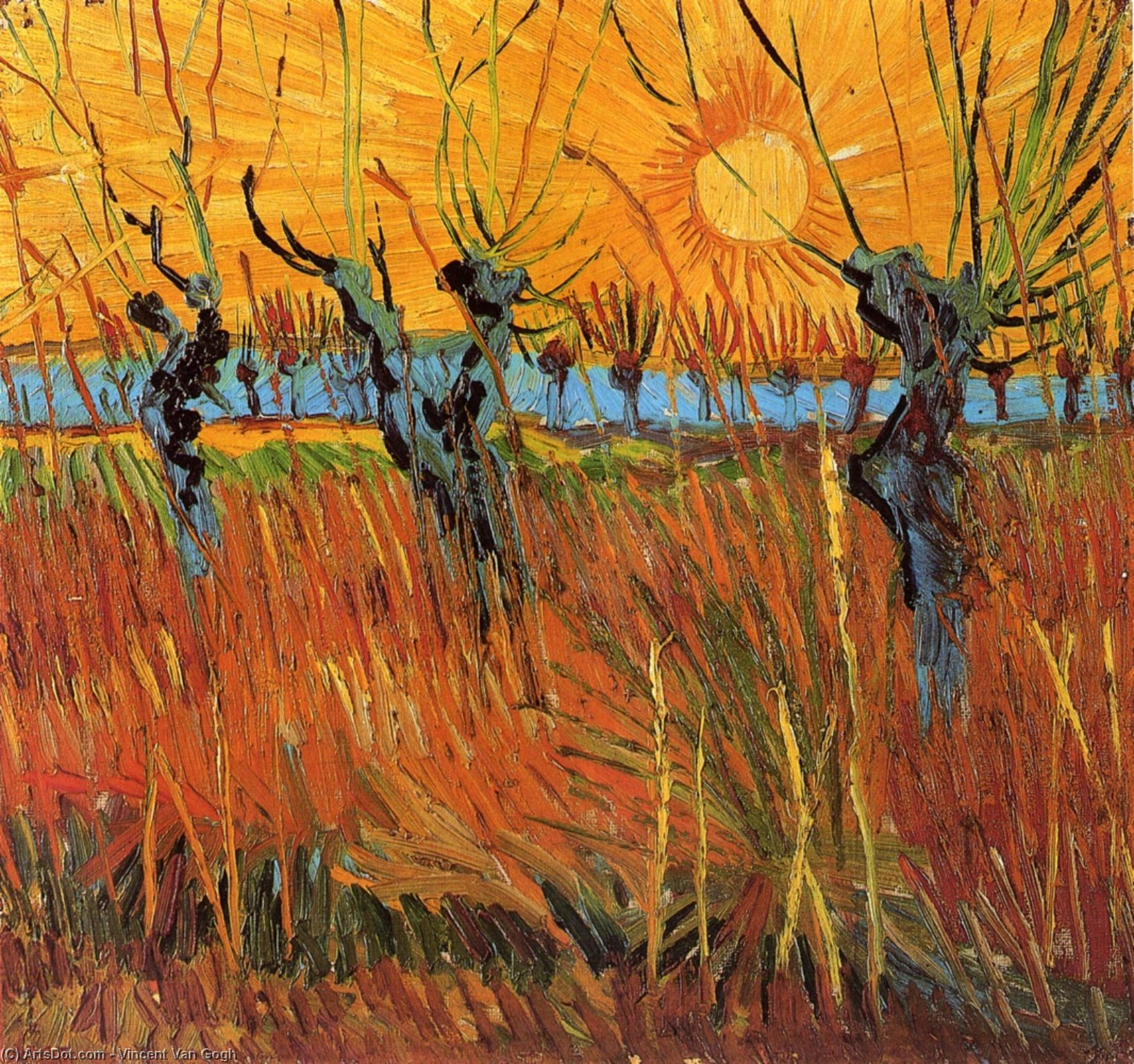顺序 畫複製 日落的柳条, 1888 通过 Vincent Van Gogh (1853-1890, Netherlands) | ArtsDot.com