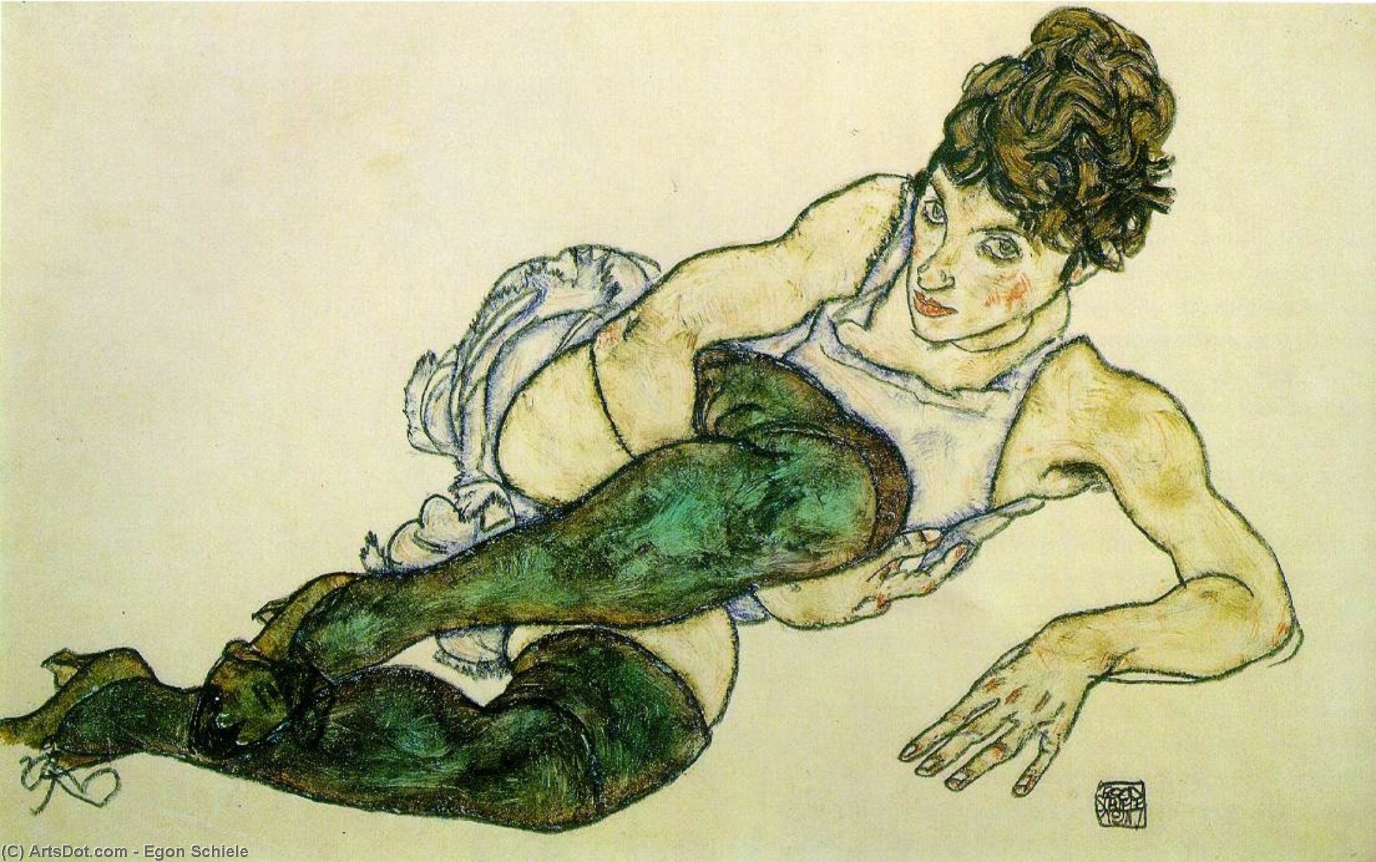 Buy Museum Art Reproductions green stockings by Egon Schiele (1890-1918, Croatia) | ArtsDot.com