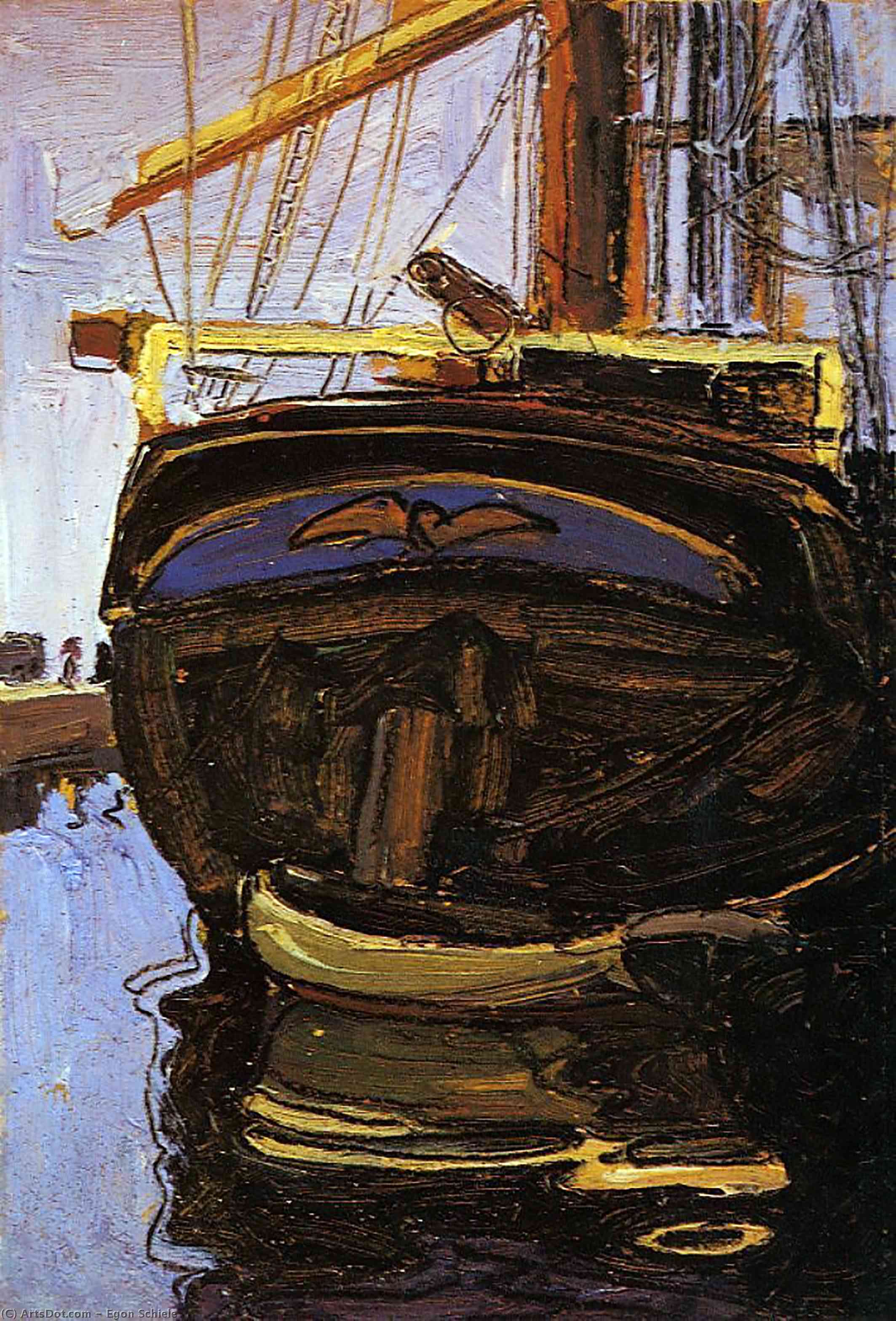 Order Oil Painting Replica Sailing Ship with Dinghy, 1908 by Egon Schiele (1890-1918, Croatia) | ArtsDot.com