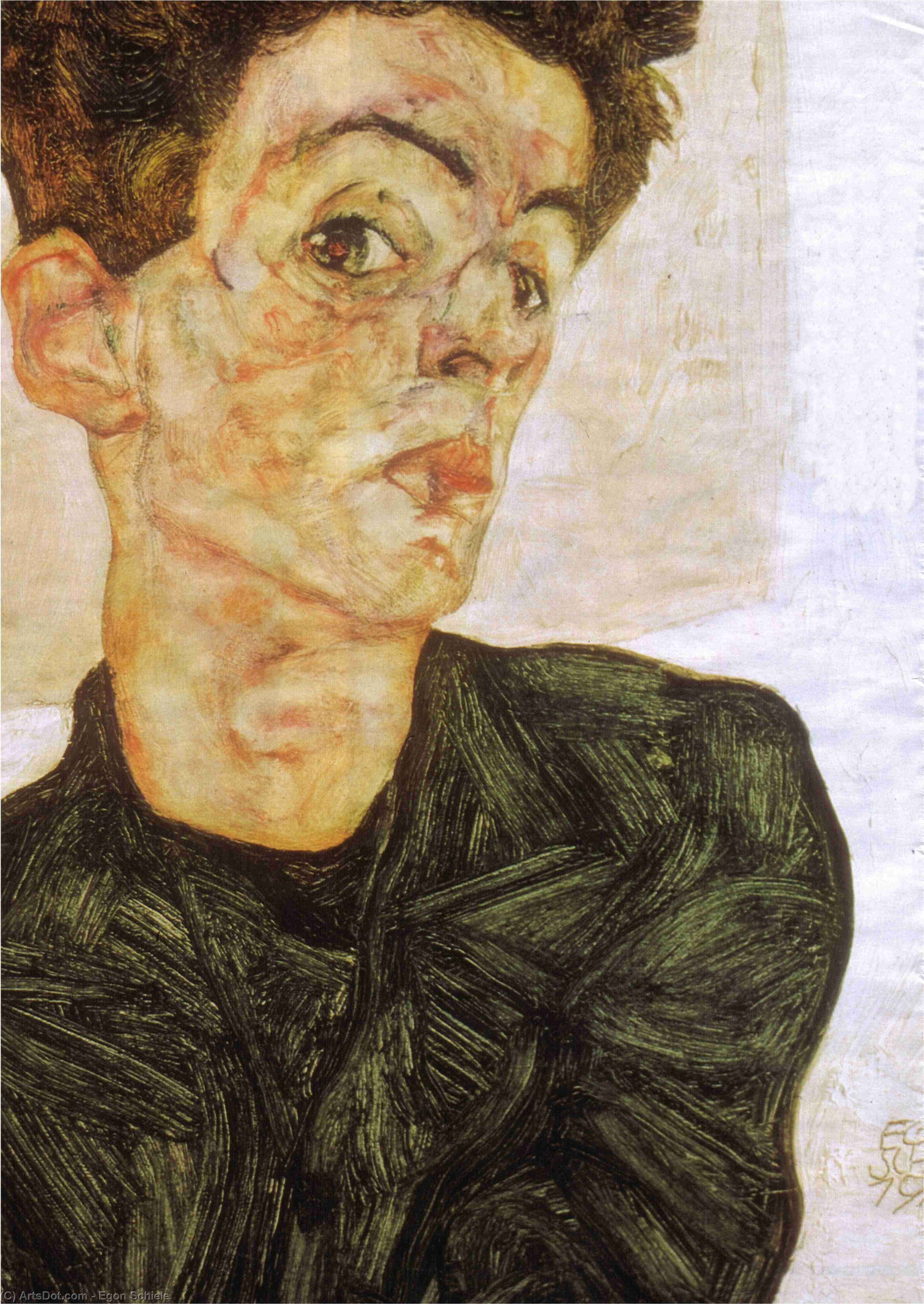 Order Oil Painting Replica self portrait 1912 by Egon Schiele (1890-1918, Croatia) | ArtsDot.com