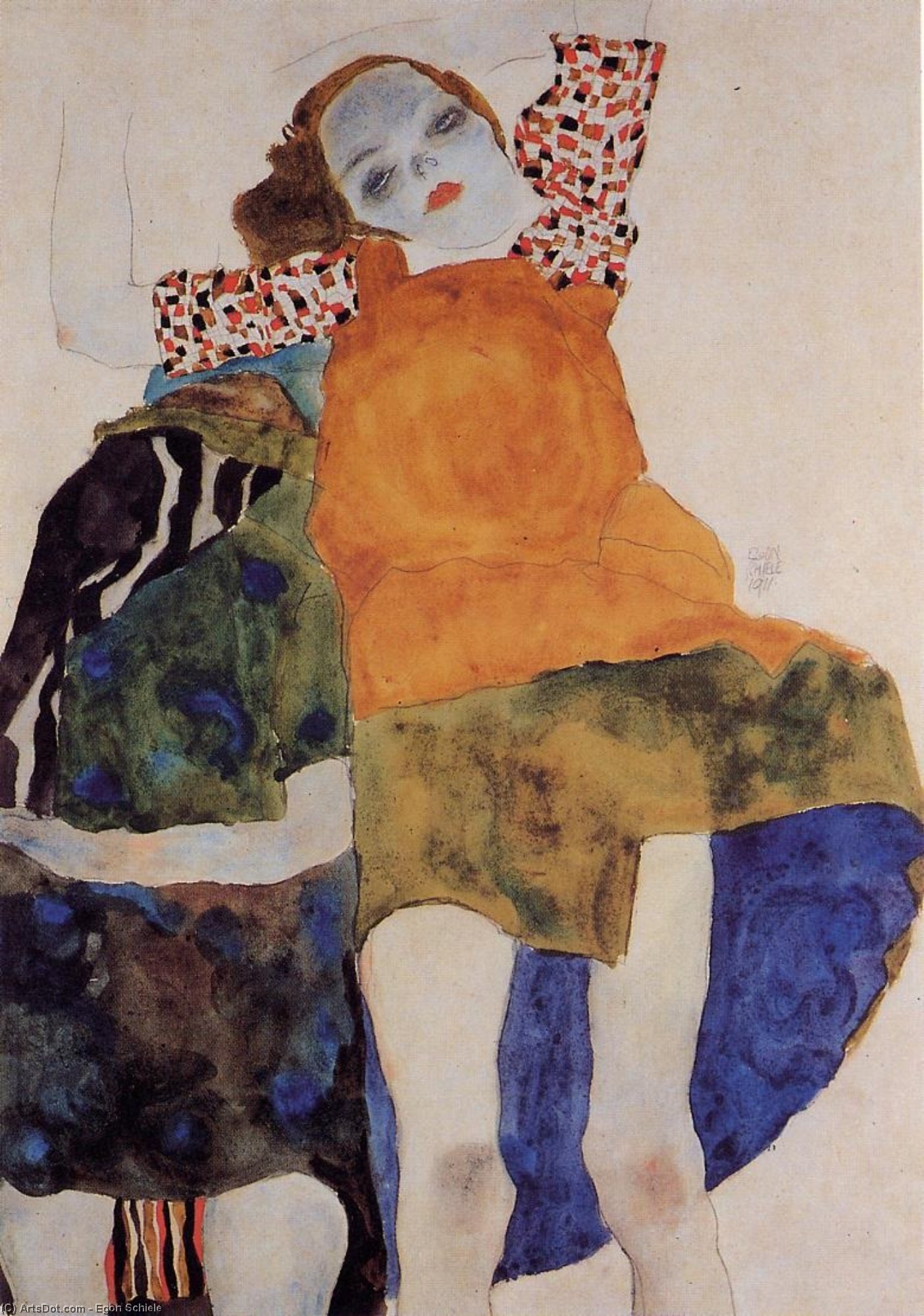 Order Paintings Reproductions Two Seated Girls, 1911 by Egon Schiele (1890-1918, Croatia) | ArtsDot.com