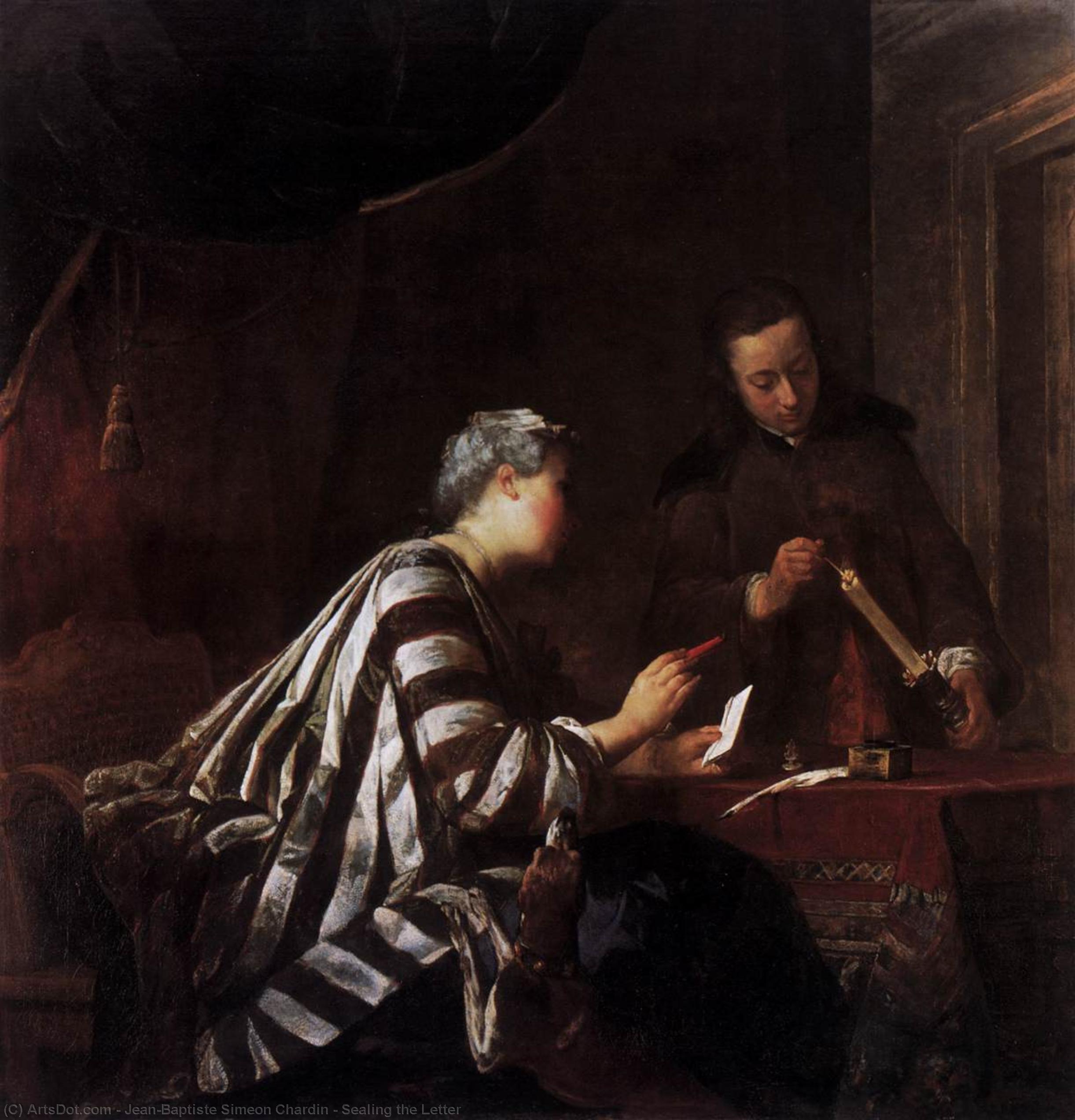 Order Art Reproductions Sealing the Letter by Jean-Baptiste Simeon Chardin (1699-1779, France) | ArtsDot.com