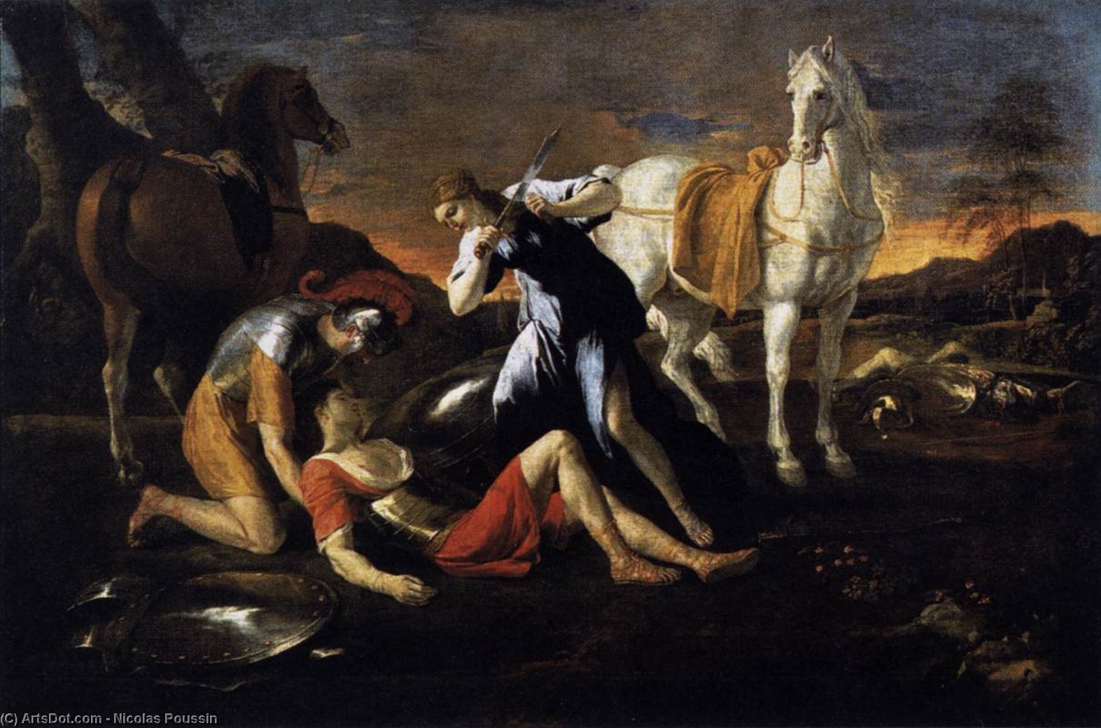 Order Paintings Reproductions Tancred and Erminia, 1631 by Nicolas Poussin (1594-1665, France) | ArtsDot.com