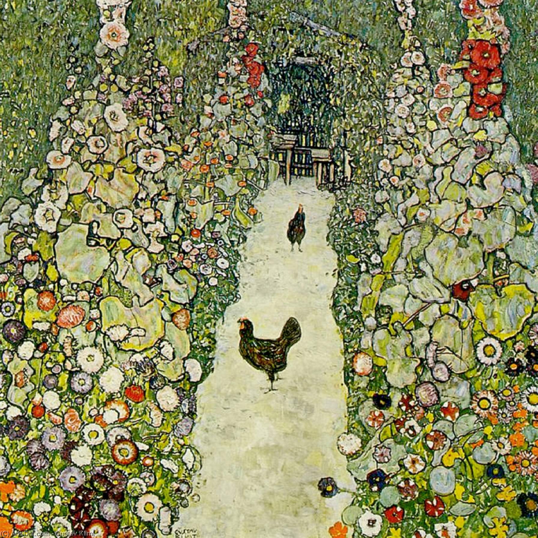 Order Oil Painting Replica Garden Path with Chickens by Gustave Klimt (1862-1918, Austria) | ArtsDot.com