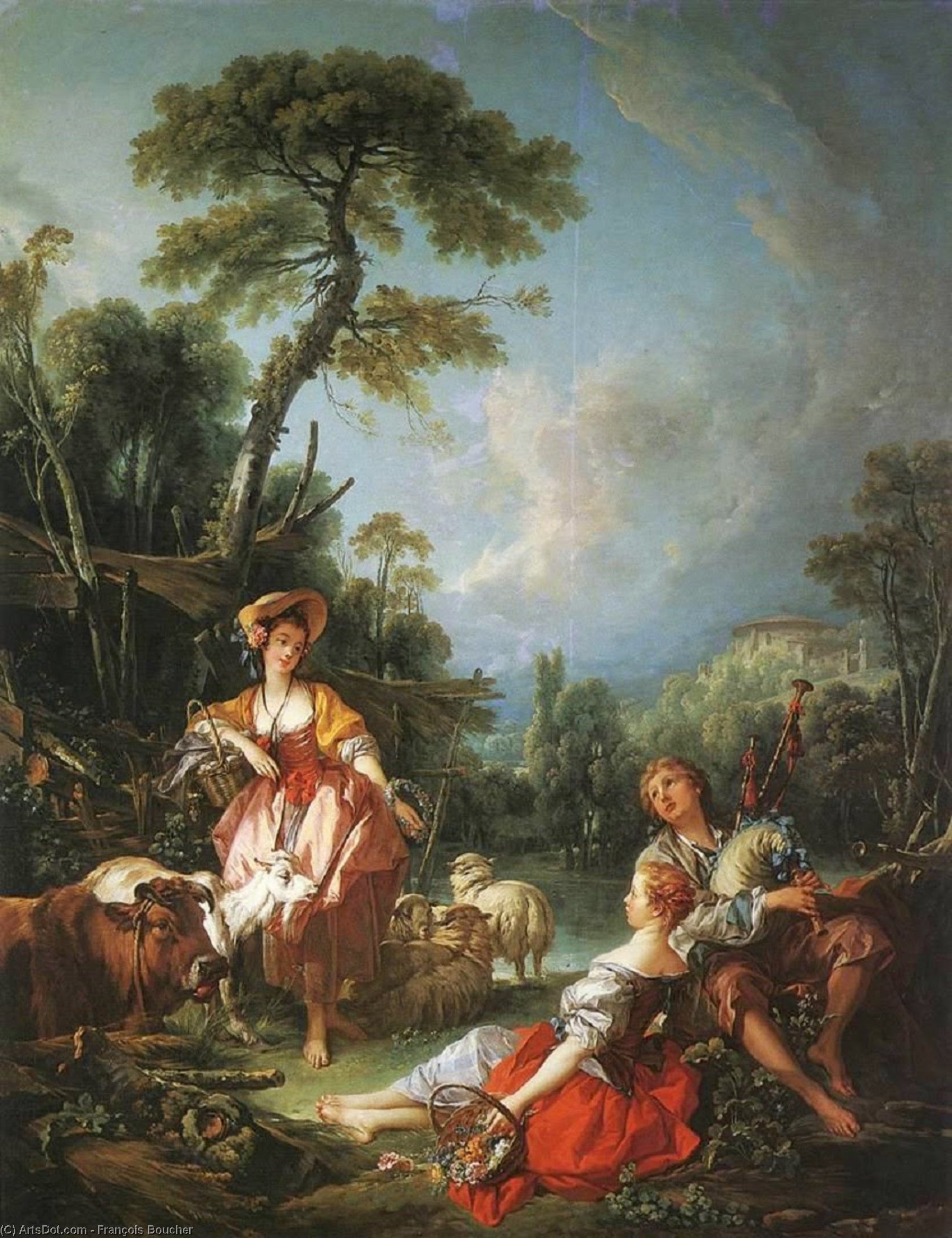 Order Paintings Reproductions Summer Pastoral by François Boucher (1703-1770, France) | ArtsDot.com