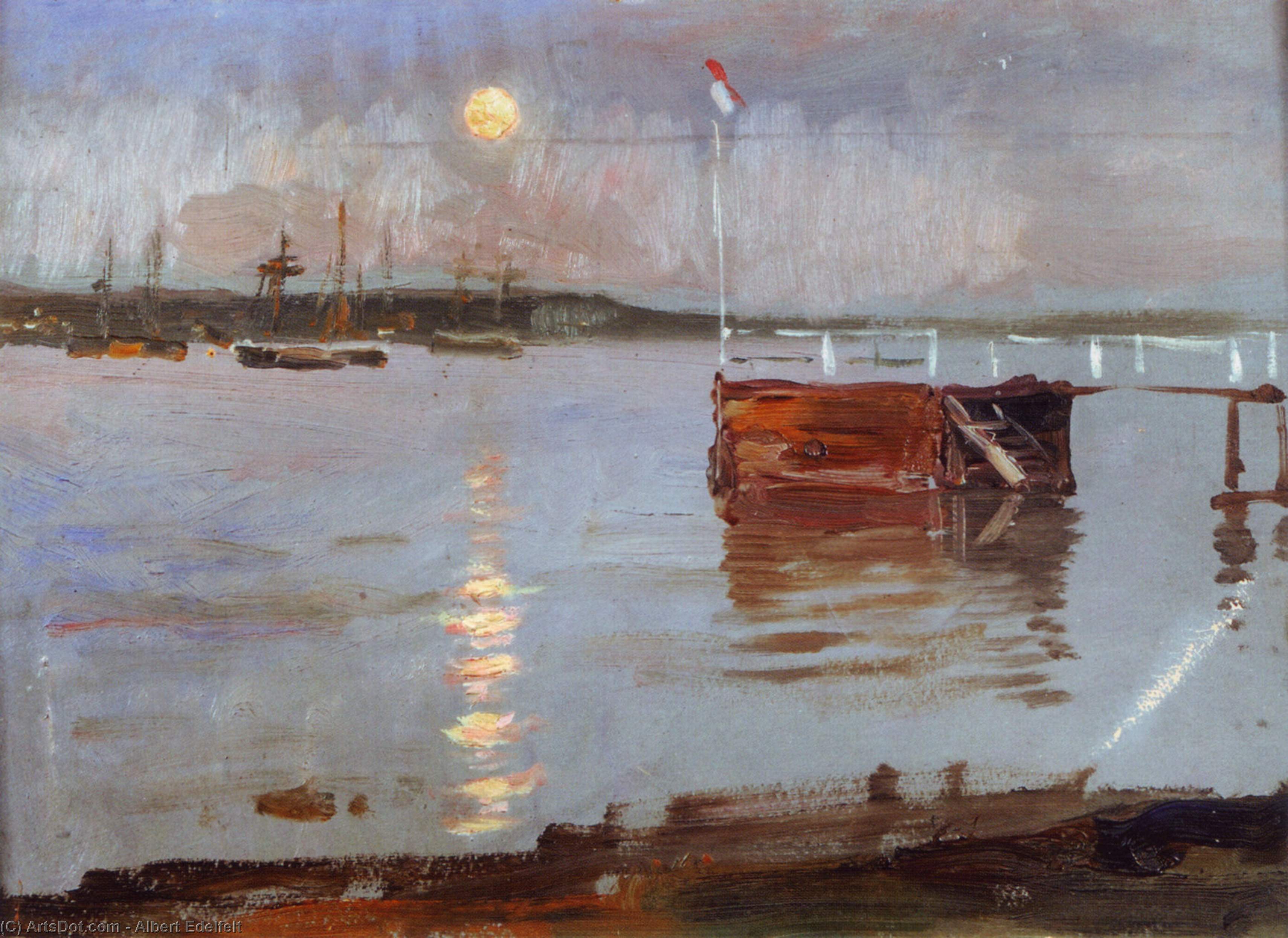 Buy Museum Art Reproductions Haikko Jetty in the Moonlight by Albert Edelfelt (1854-1905, Finland) | ArtsDot.com