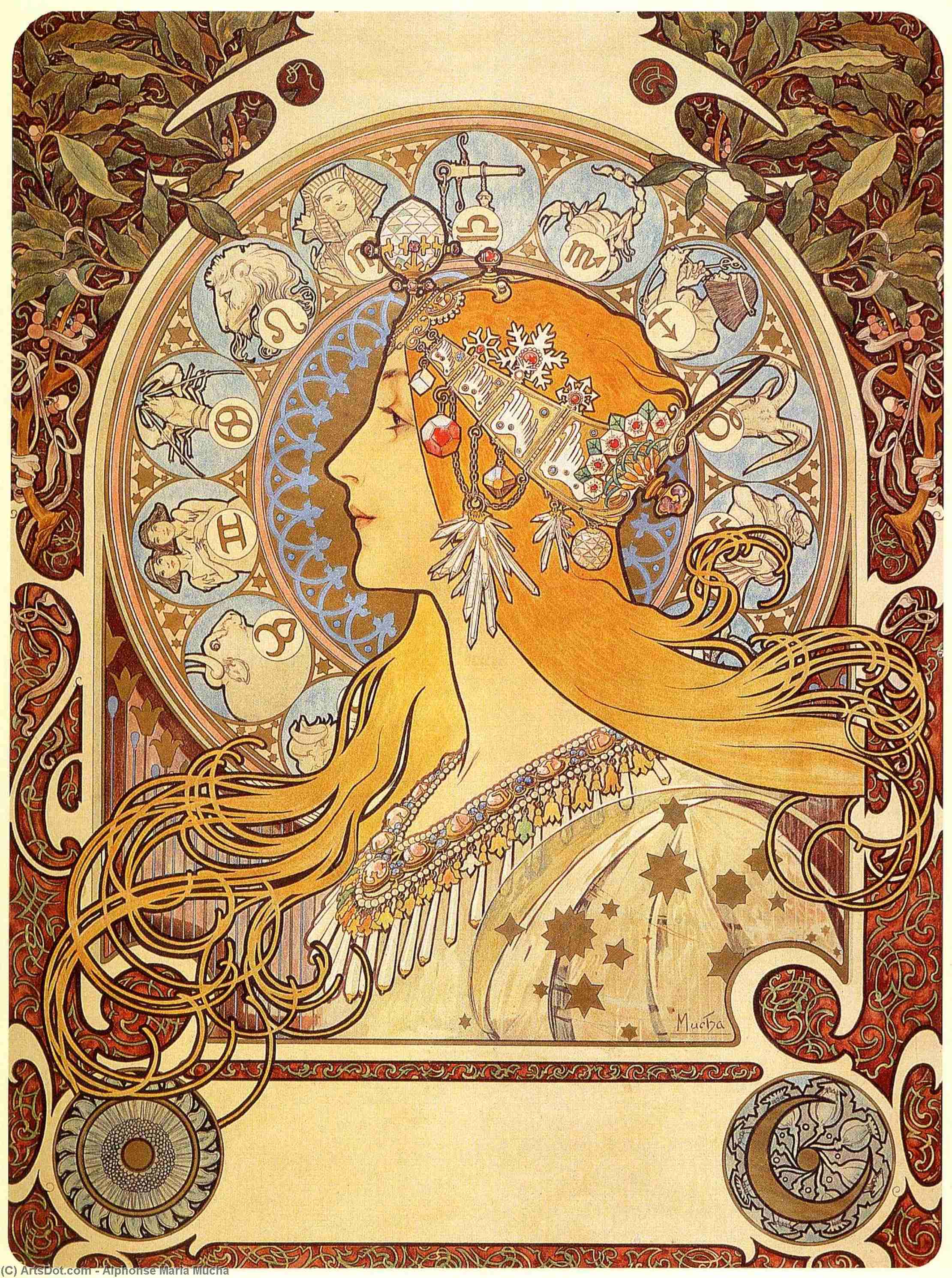 Buy Museum Art Reproductions Zodiac by Alphonse Maria Mucha (1860-1939, Czech Republic) | ArtsDot.com