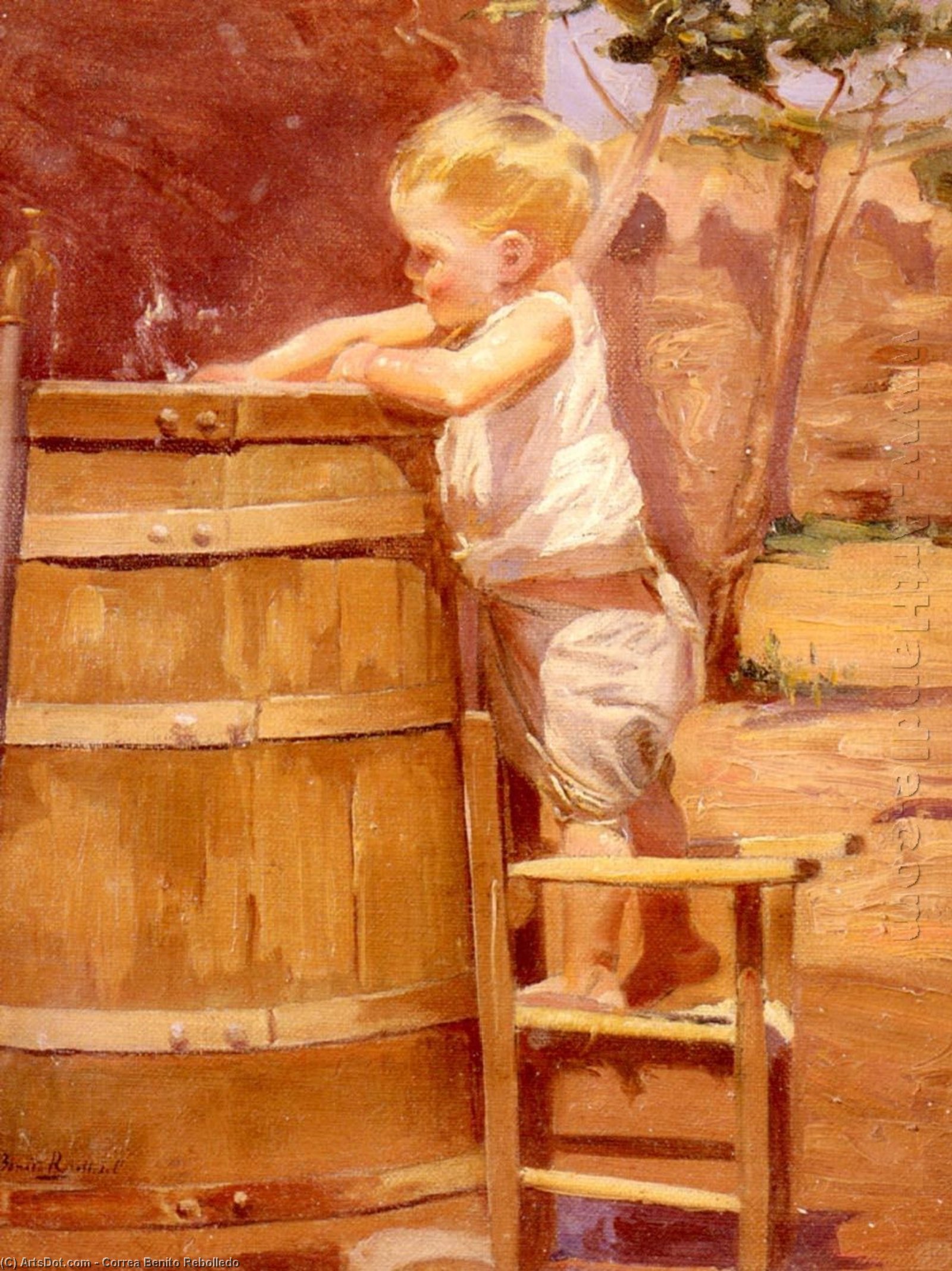 Order Art Reproductions A Boy At A Water Barrel by Correa Benito Rebolledo (Inspired By) (1880-1964, Chile) | ArtsDot.com
