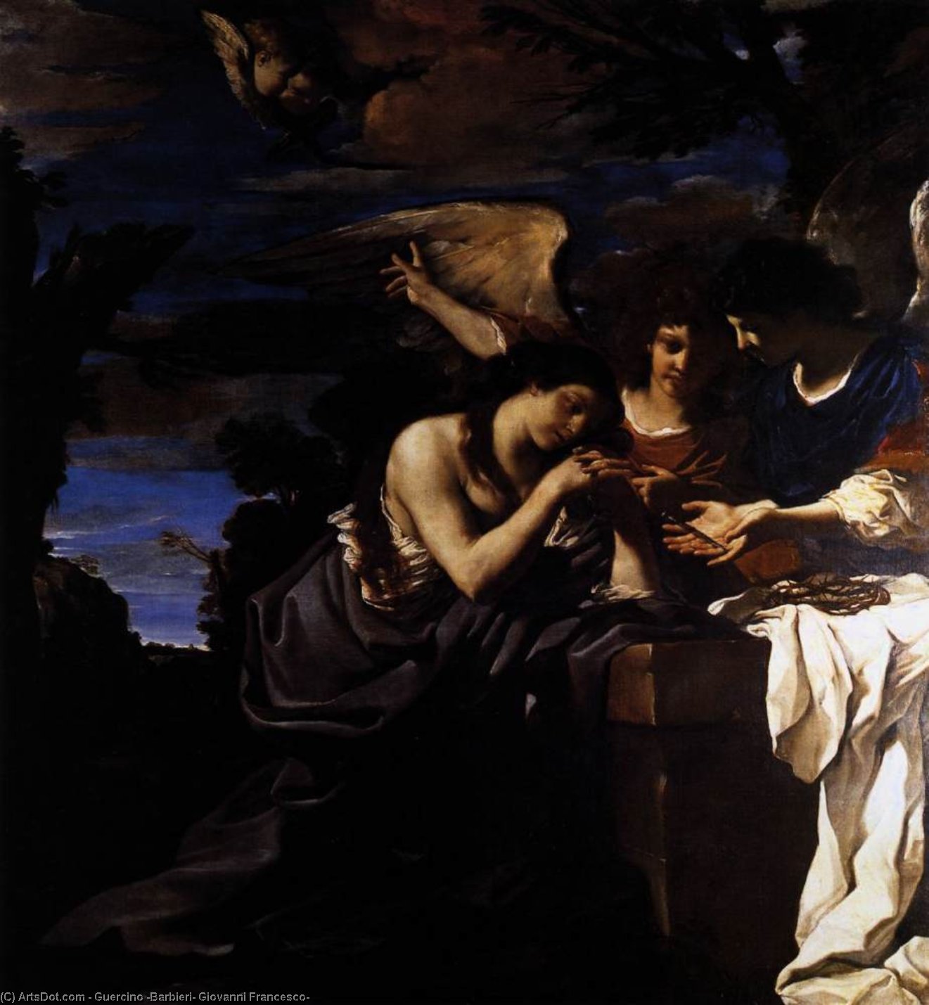 Order Artwork Replica Magdalen and Two Angels by Guercino (Barbieri, Giovanni Francesco) (1591-1666, Italy) | ArtsDot.com
