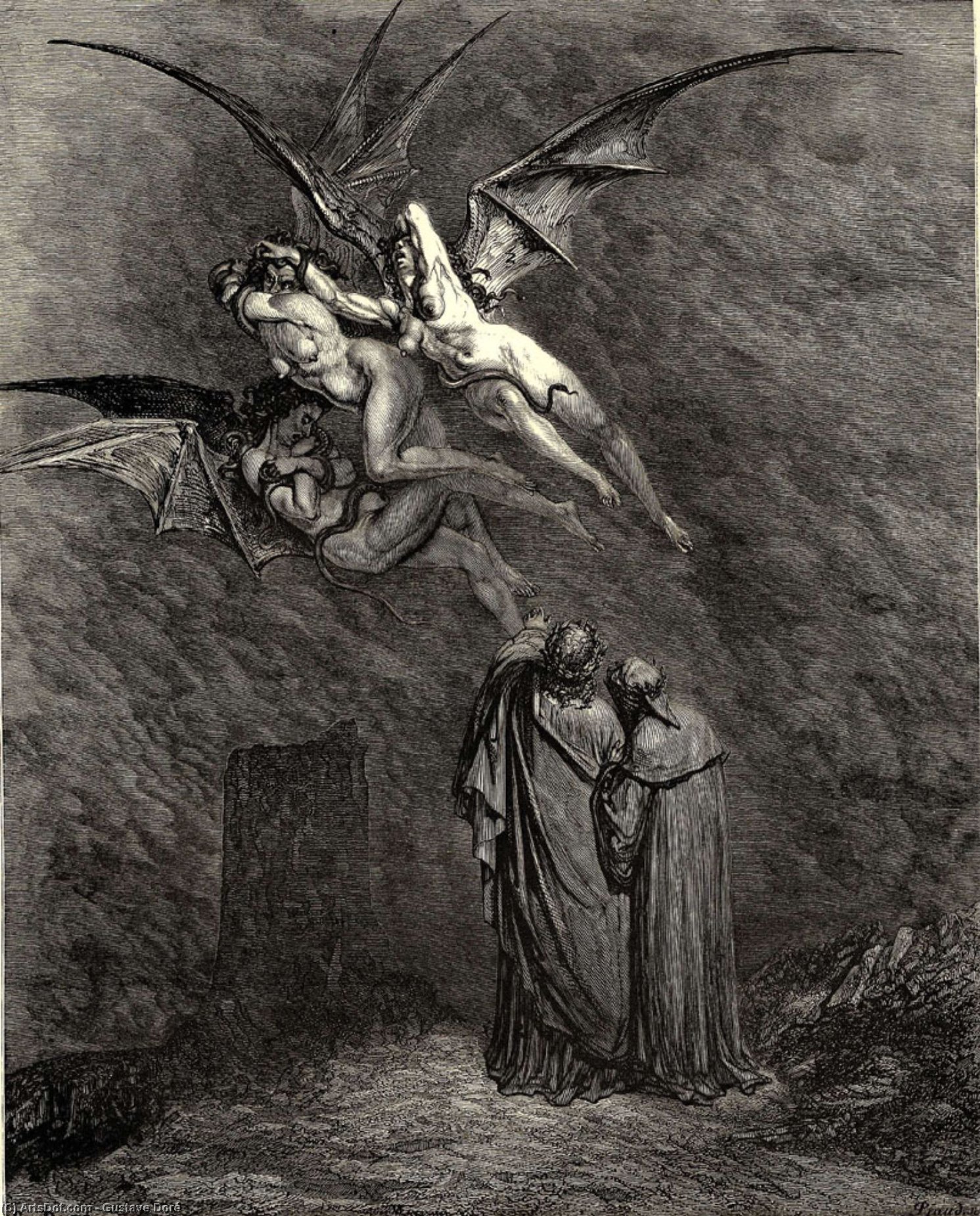 Order Paintings Reproductions The Inferno, Canto 9, line 46. “Mark thou each dire Erinnys. by Paul Gustave Doré | ArtsDot.com